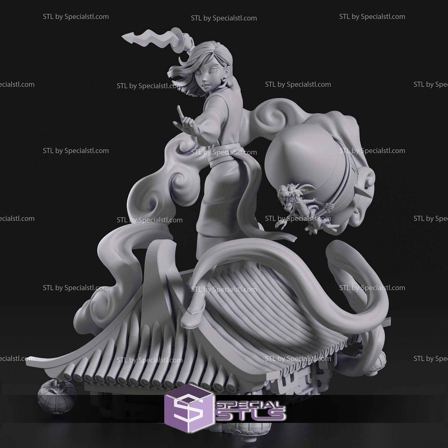 Mulan on Roof Sculptures 3D Printing STL Model — view 2