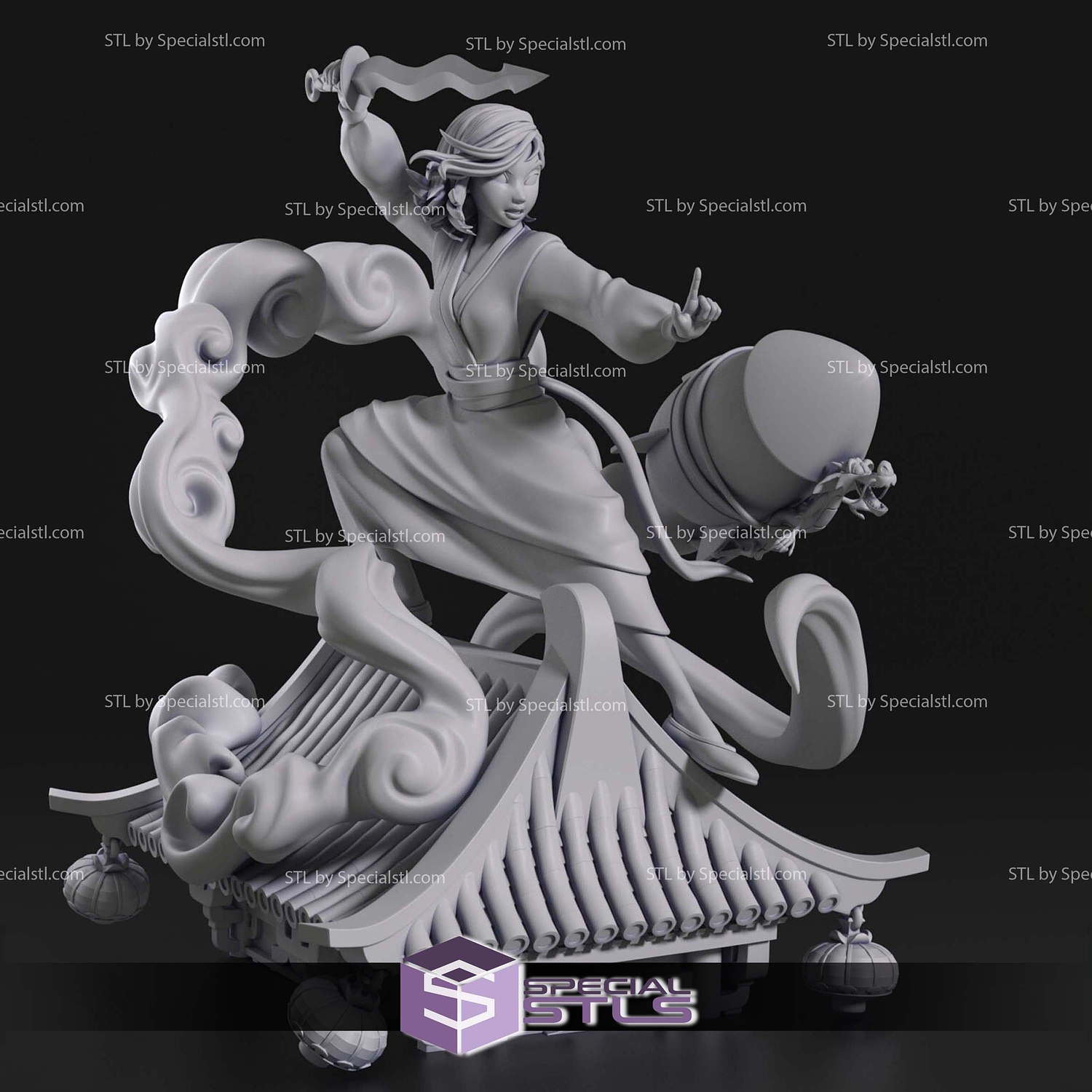 Mulan on Roof Sculptures 3D Printing STL Model — view 3