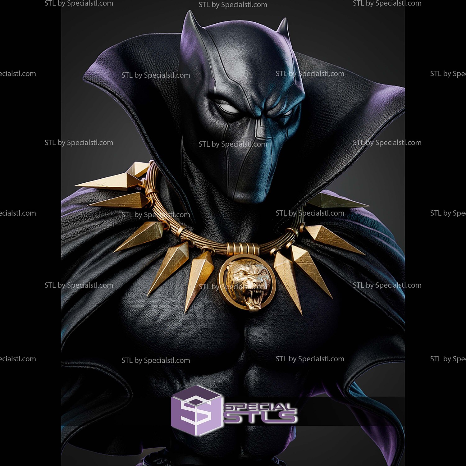 Black Panther Comics 380mm Portrait Bust STL Files 3D Model — view 2