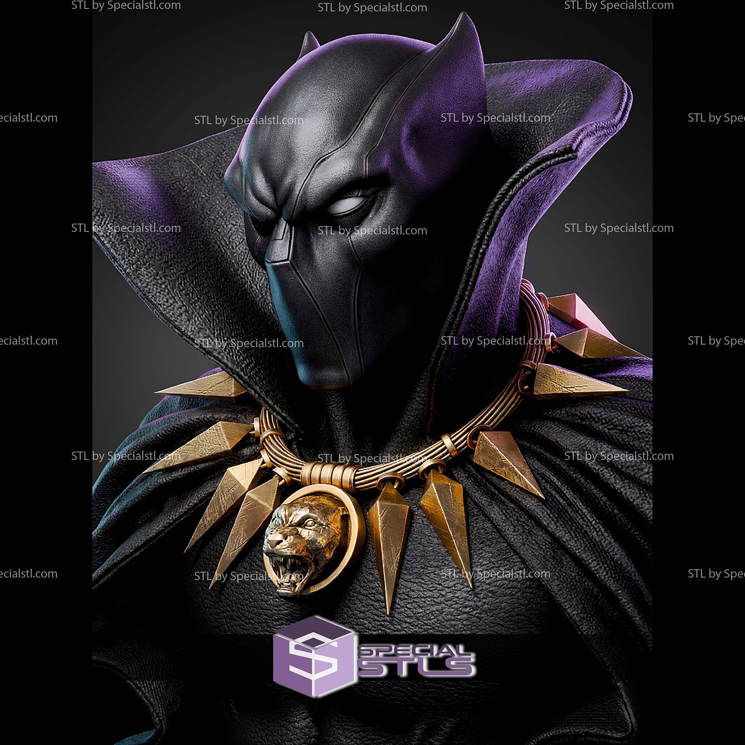 Black Panther Comics 380mm Portrait Bust STL Files 3D Model — view 3