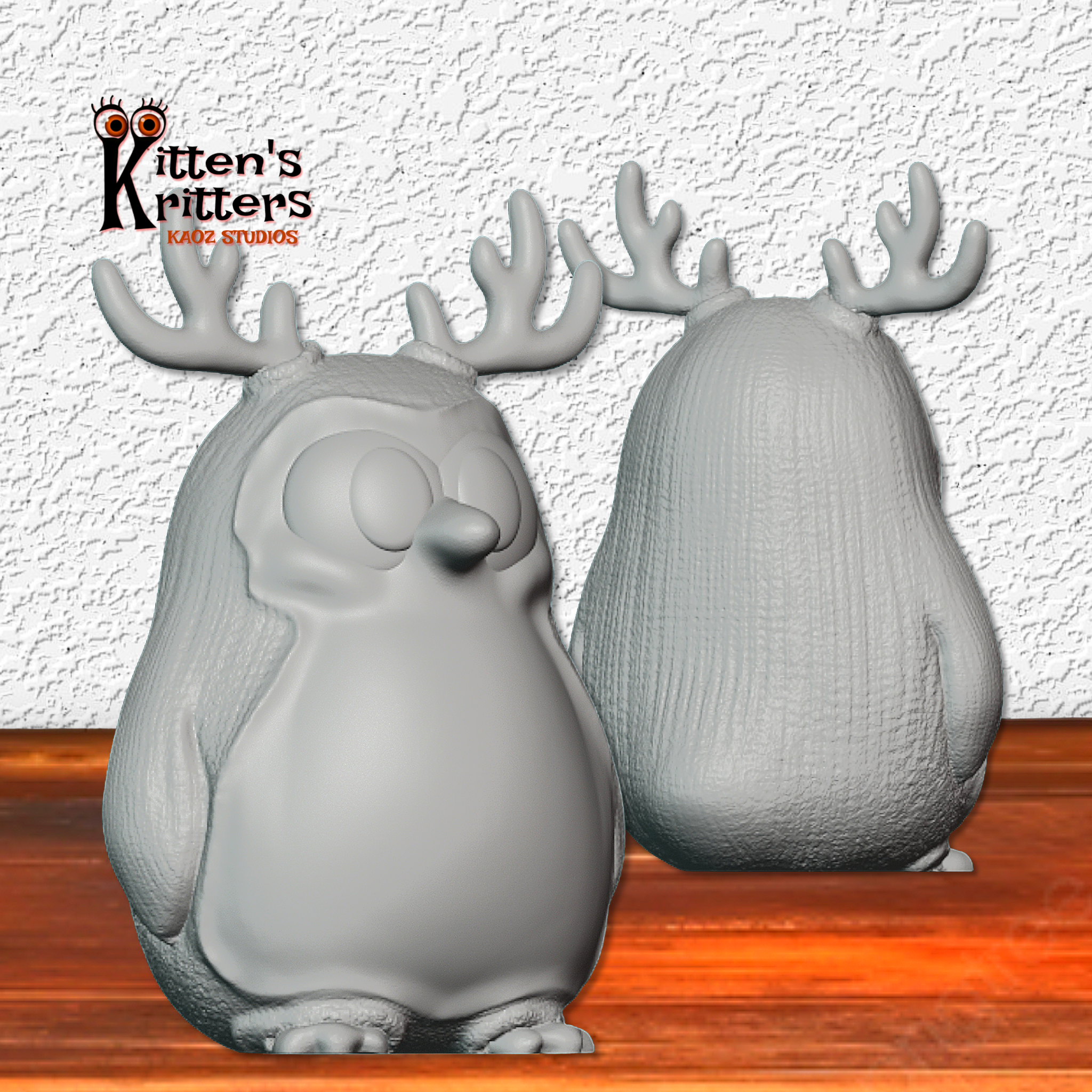 Winter Penguin with Deer Antlers Plush Toy Figurine 3D STL Model