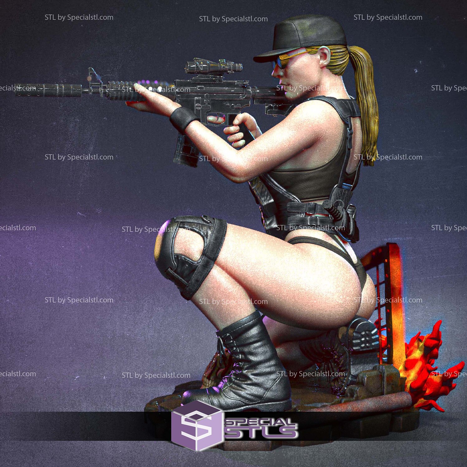 Sarah Connor Sniper Sitting Pose 3D Printer Files STL Model — view 4