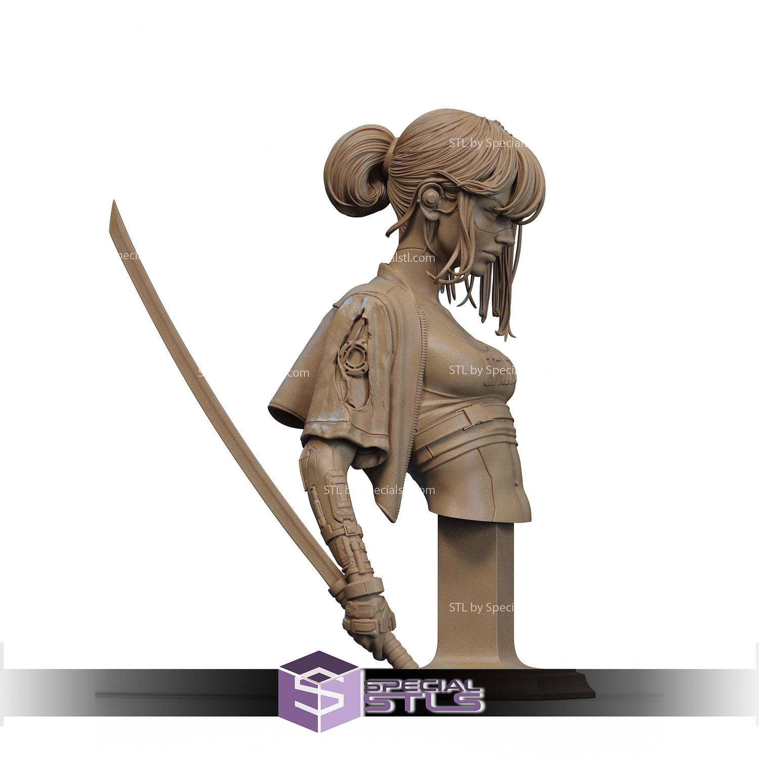 Cyber Samurai Fanart Bust STL Files 3D Model — view 2