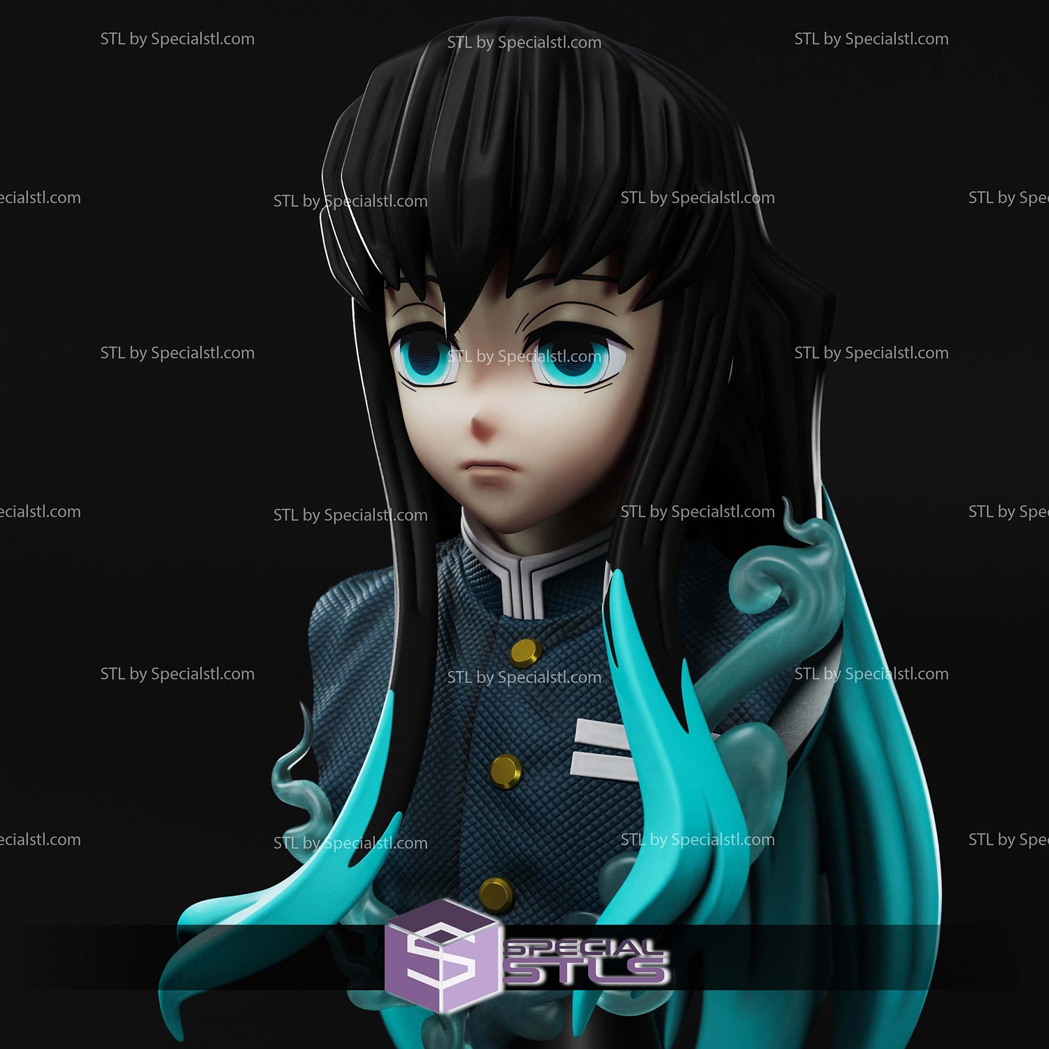 Tokito Bust Demon Slayer STL Files 3D Model — view 3