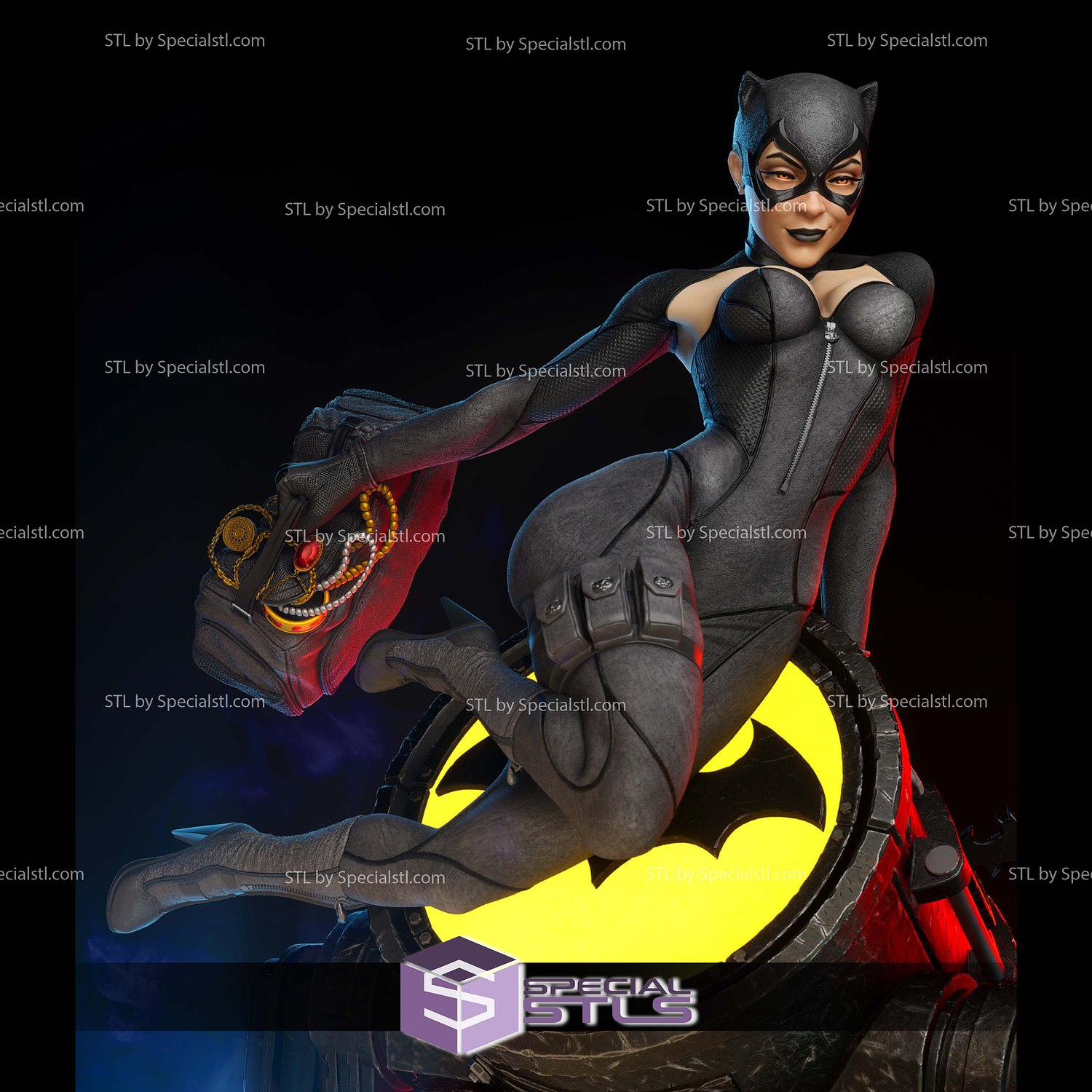 Cat Woman on Bat Lamp 3D Printer Files STL Model — view 2