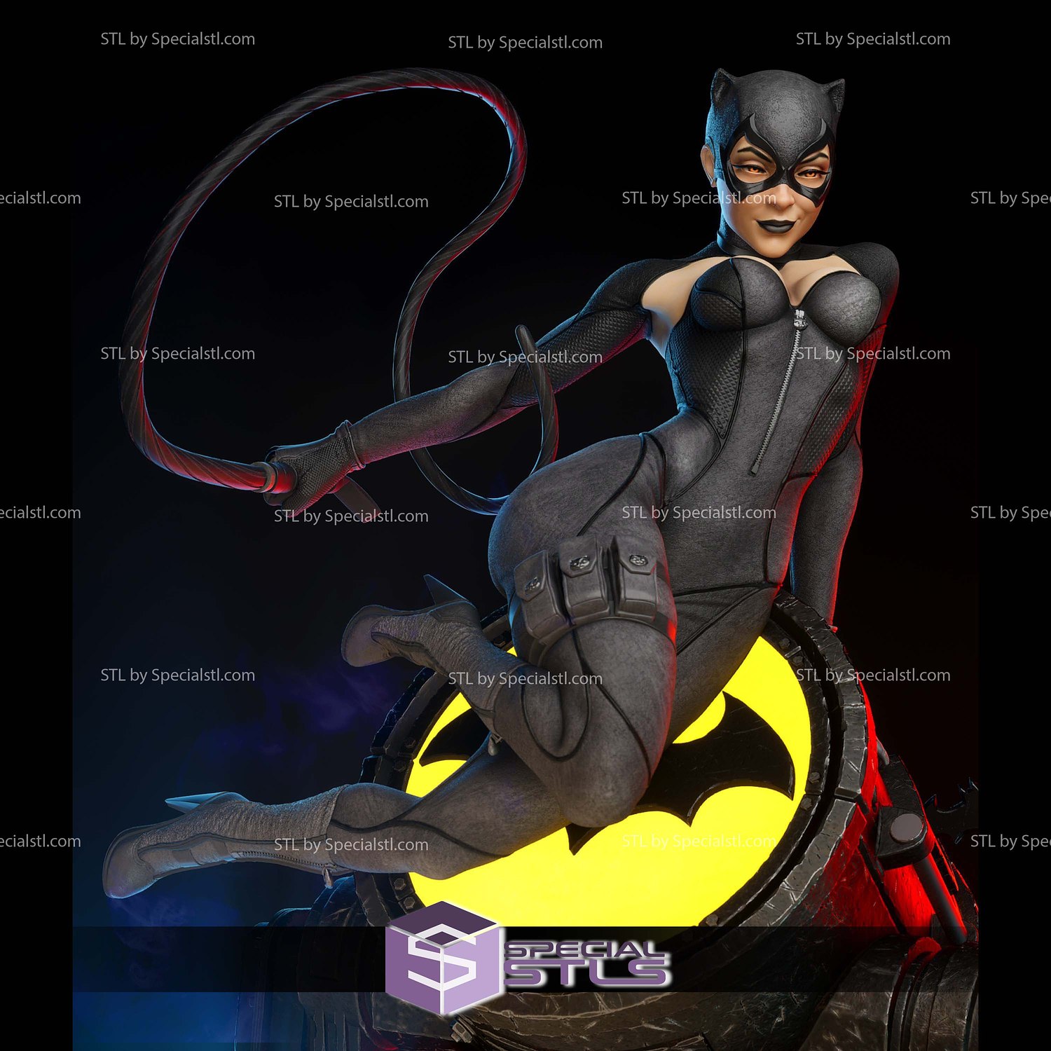 Cat Woman on Bat Lamp 3D Printer Files STL Model — view 3