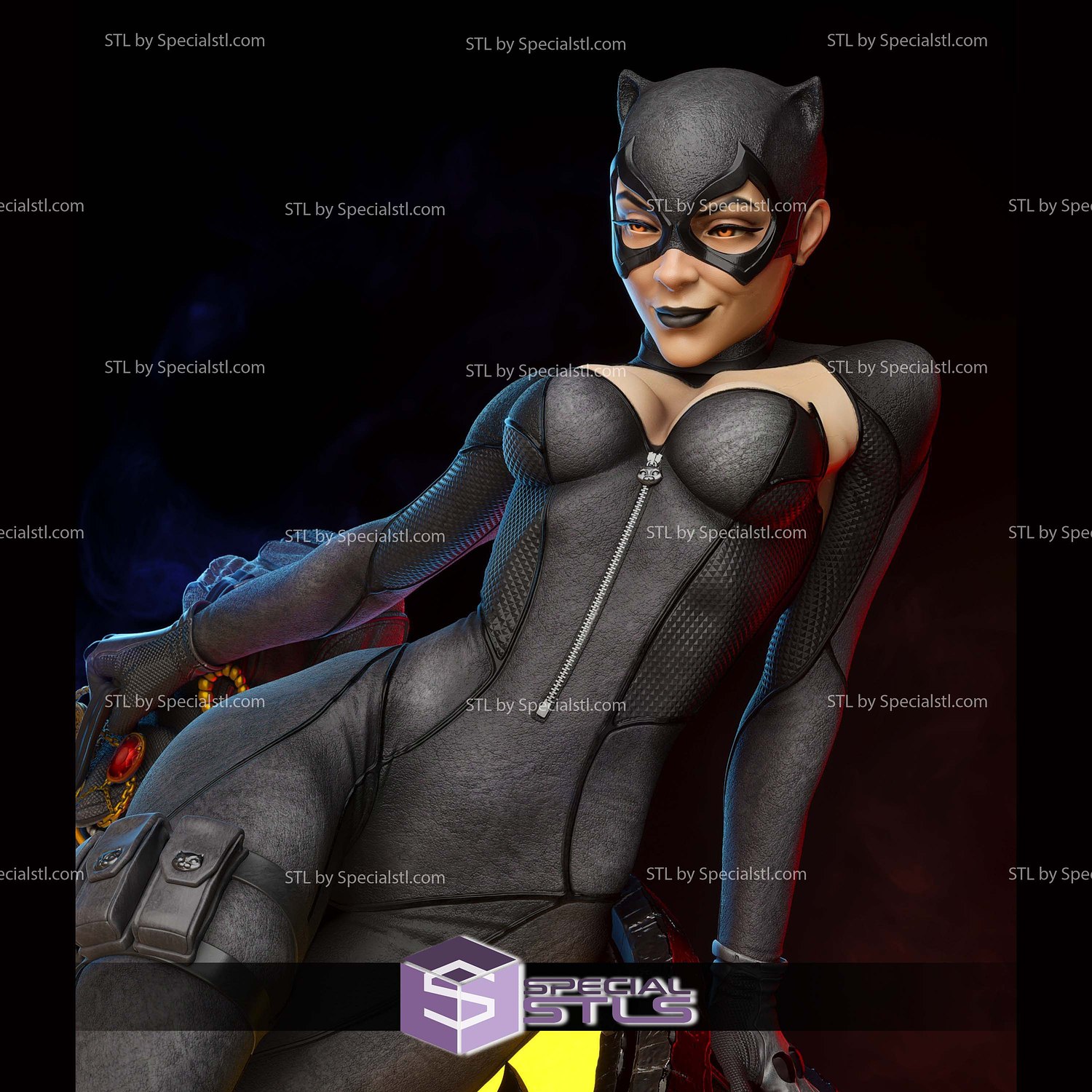 Cat Woman on Bat Lamp 3D Printer Files STL Model — view 4