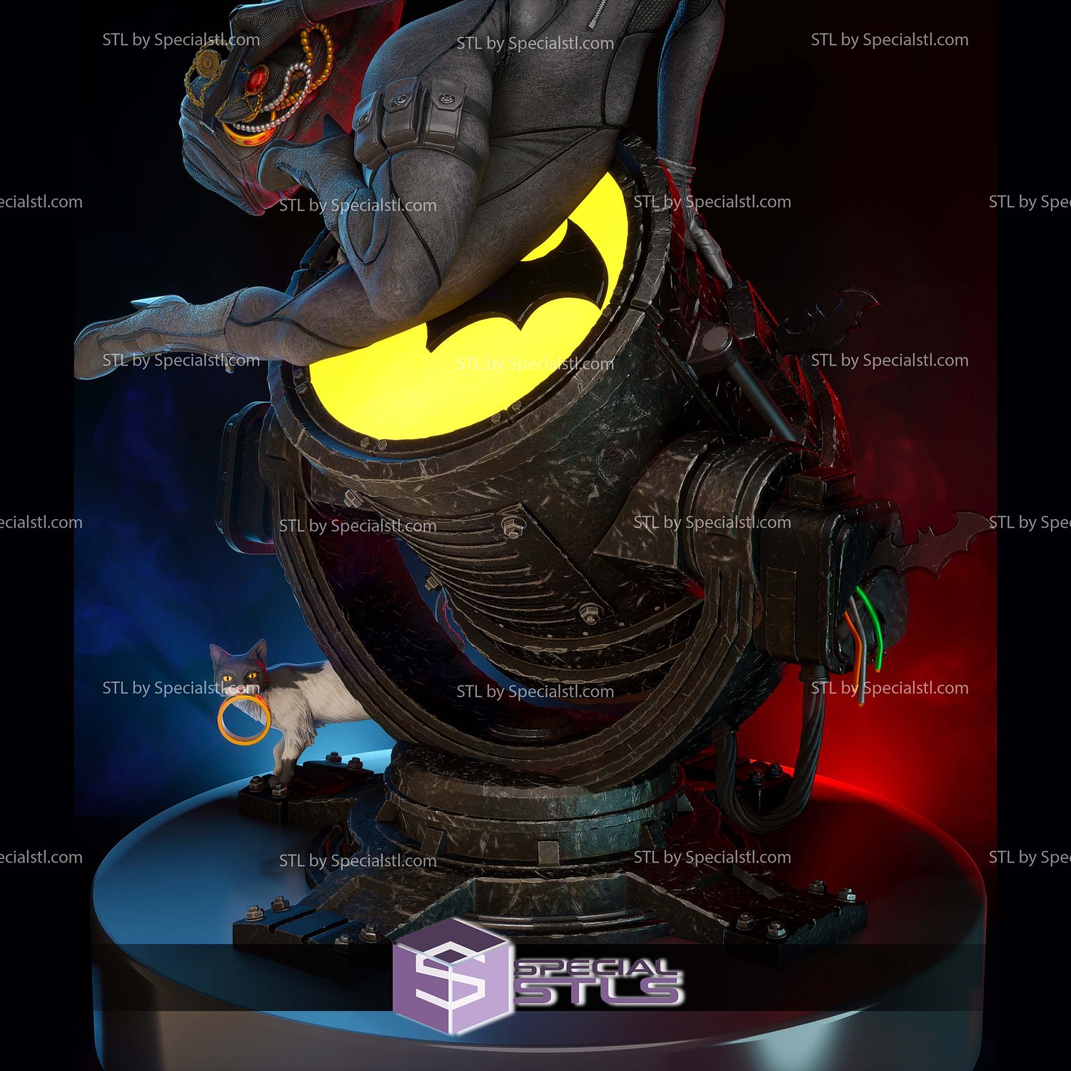 Cat Woman on Bat Lamp 3D Printer Files STL Model — view 5