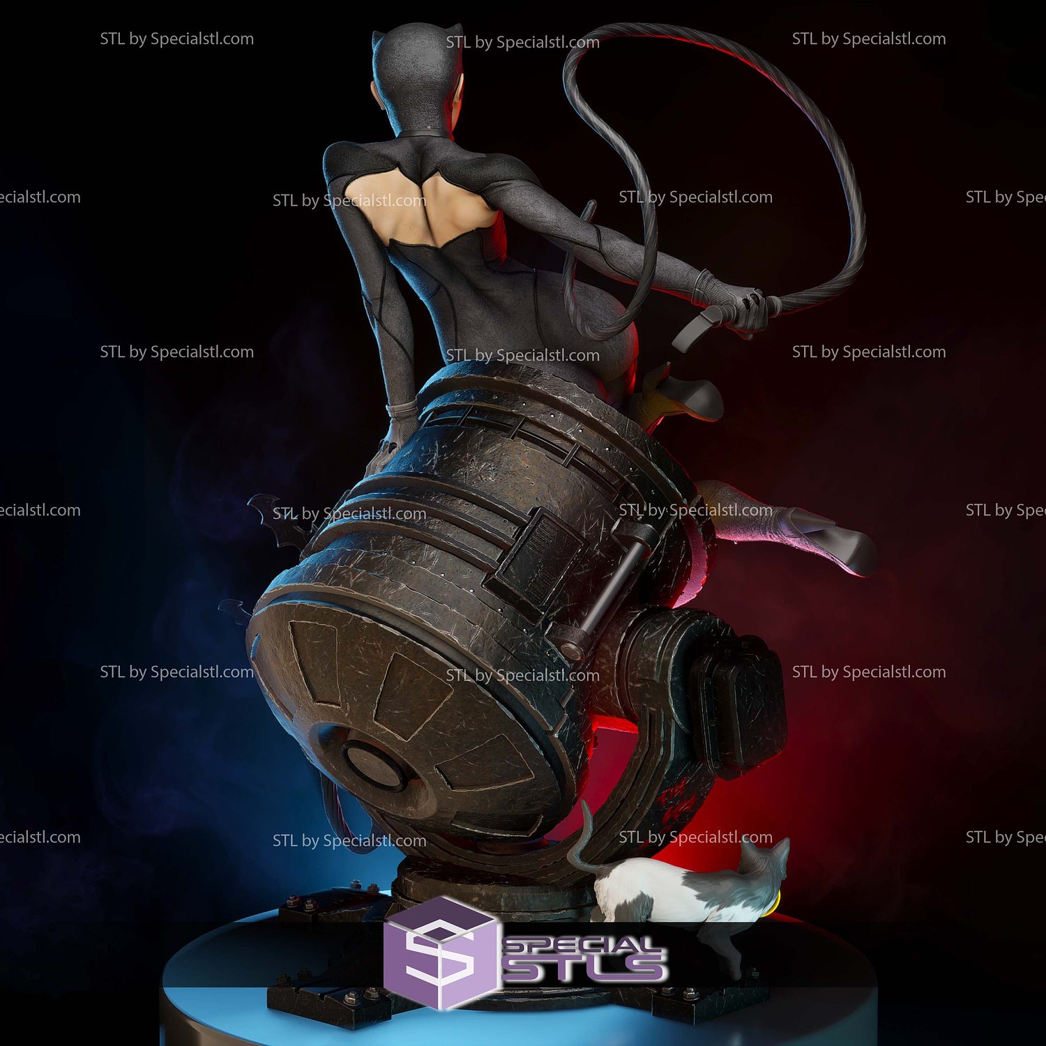 Cat Woman on Bat Lamp 3D Printer Files STL Model — view 6