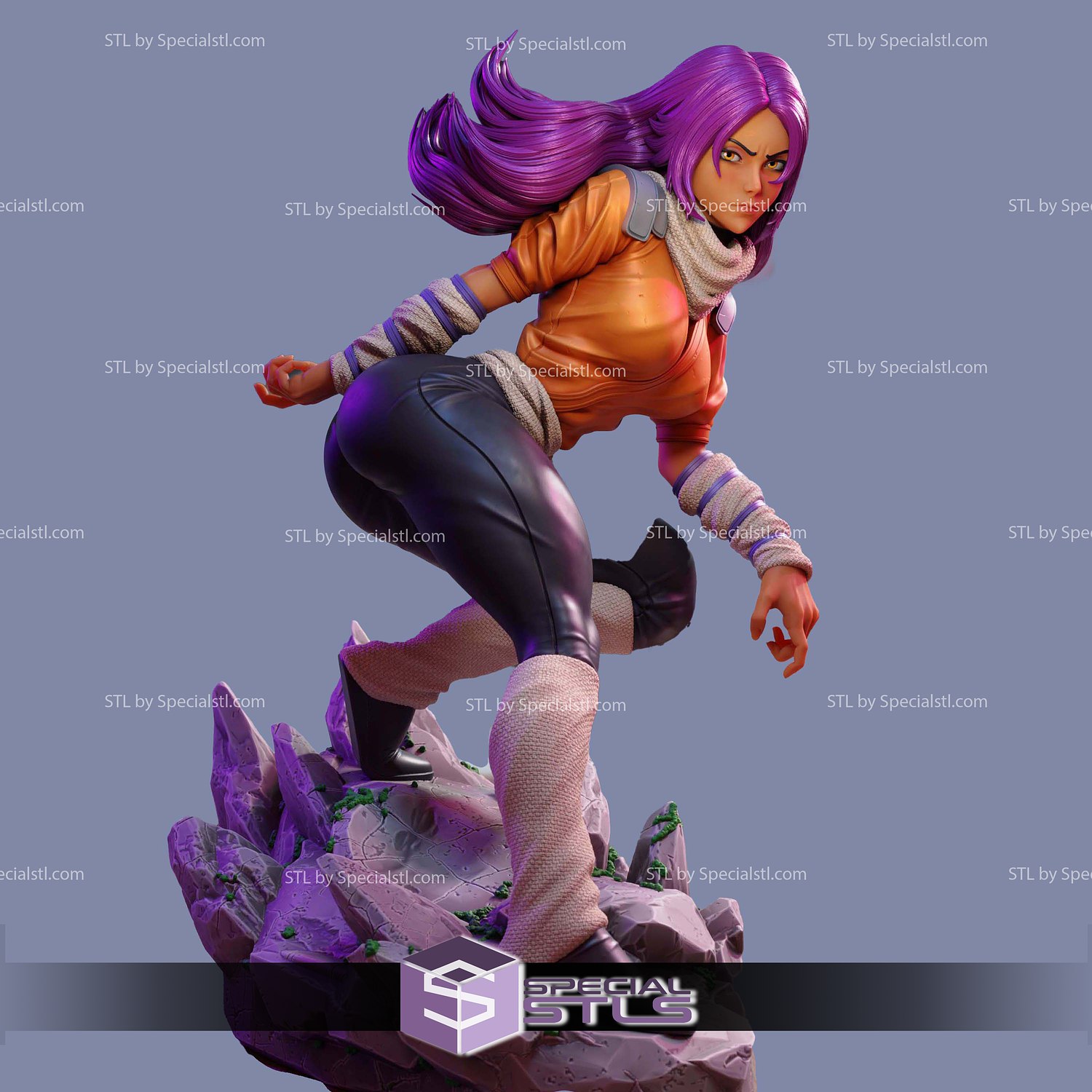 Yoruichi Shihoin in Action Rock Base 3D Printer Files STL Model — view 2