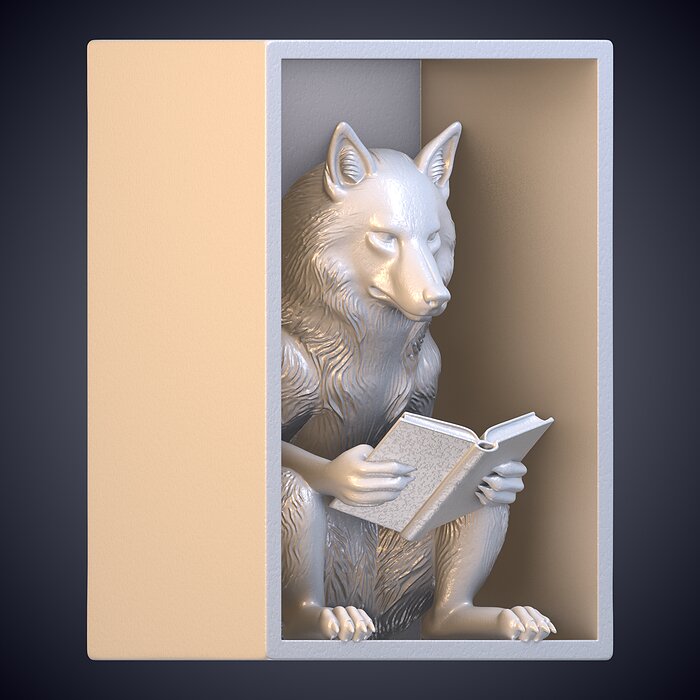 Clever Reading Wolf Booknook Diorama Bookend PM-934 3D BLEND Model — view 2