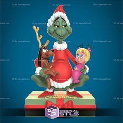 Grinch and Max and Cindy-Lou Sculptures 3D Printing STL Model — view 1