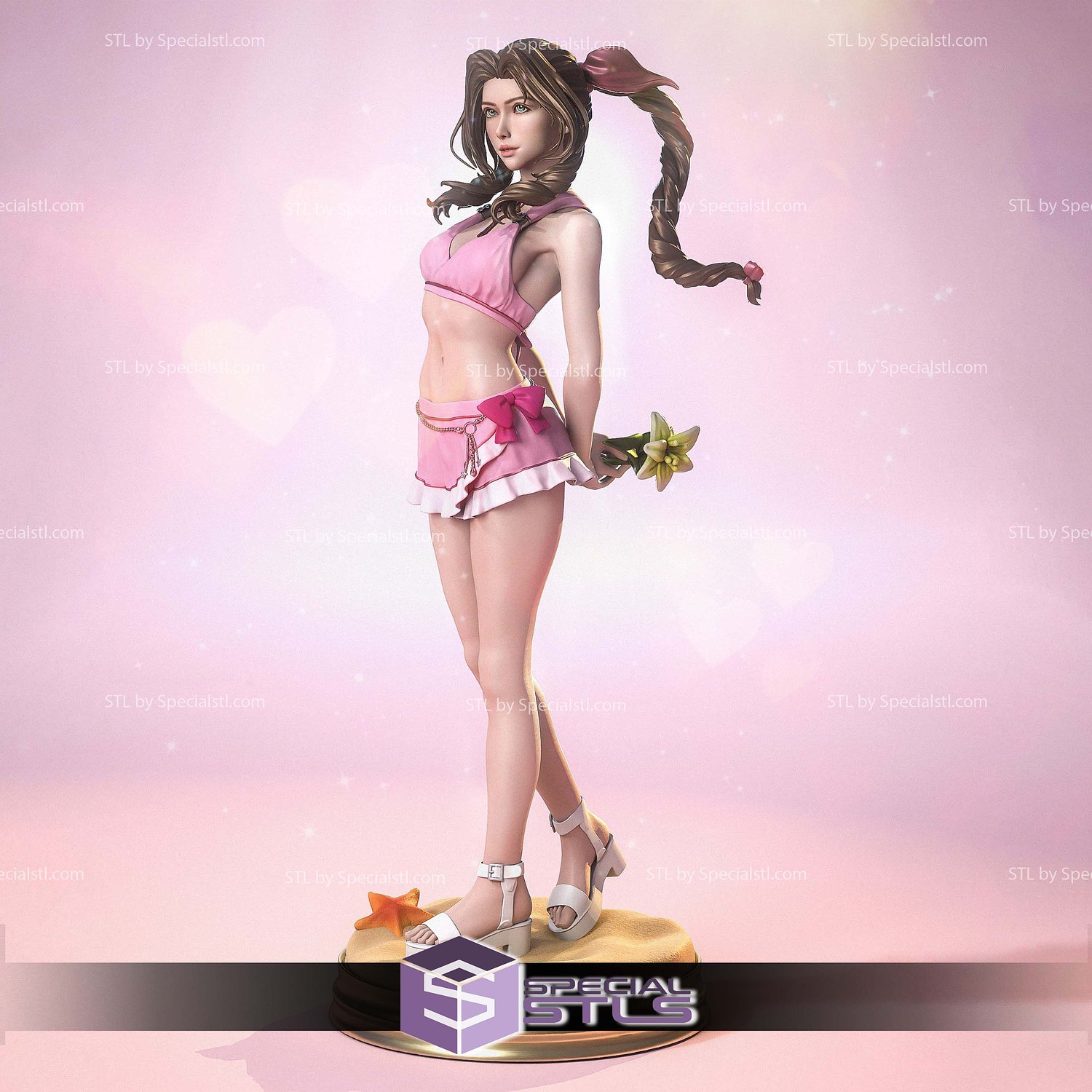 Aerith FF Pink Mermaid STL Files 3D Model — view 2