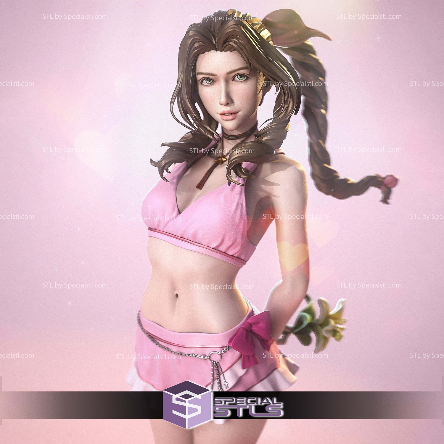 Aerith FF Pink Mermaid STL Files 3D Model — view 4
