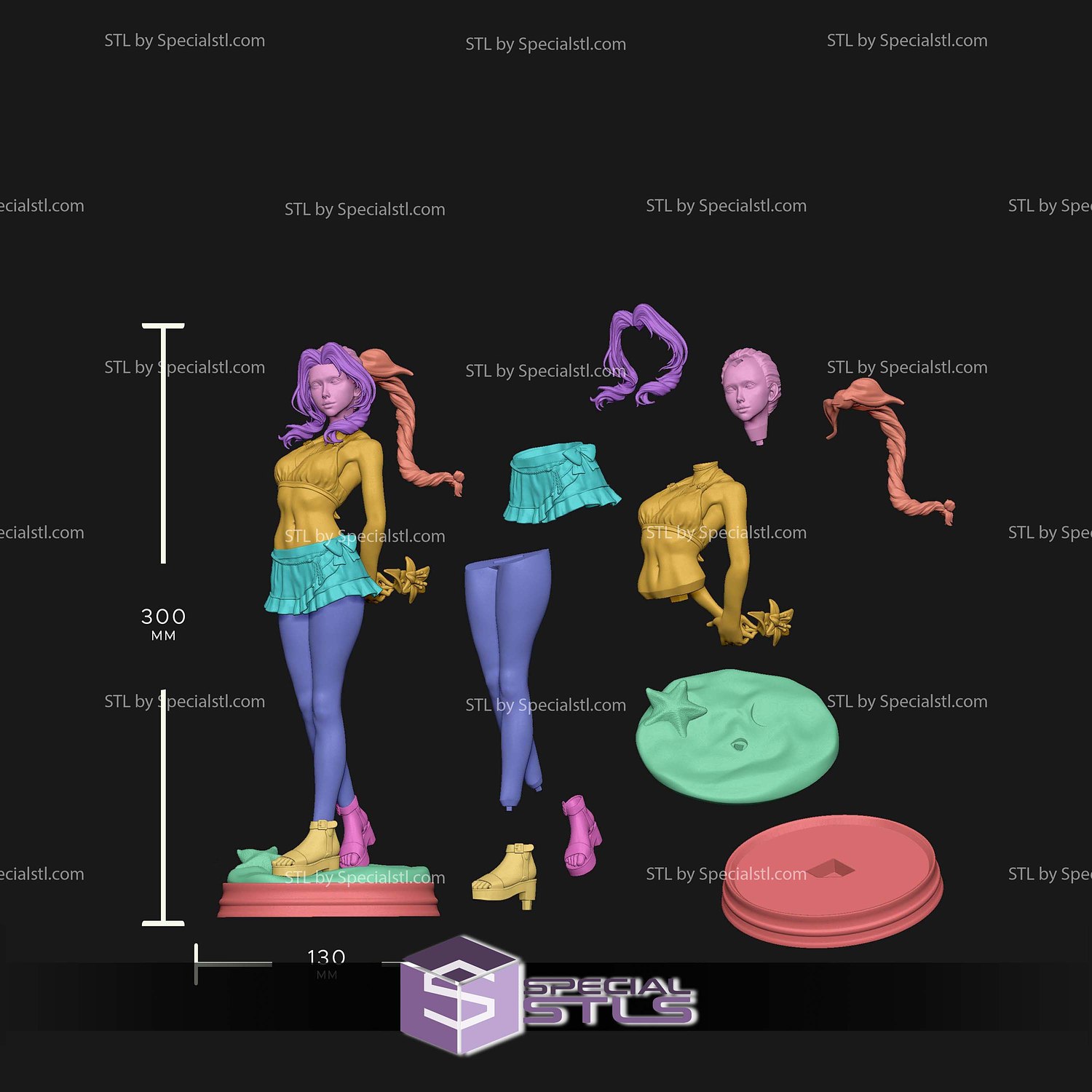 Aerith FF Pink Mermaid STL Files 3D Model — view 5