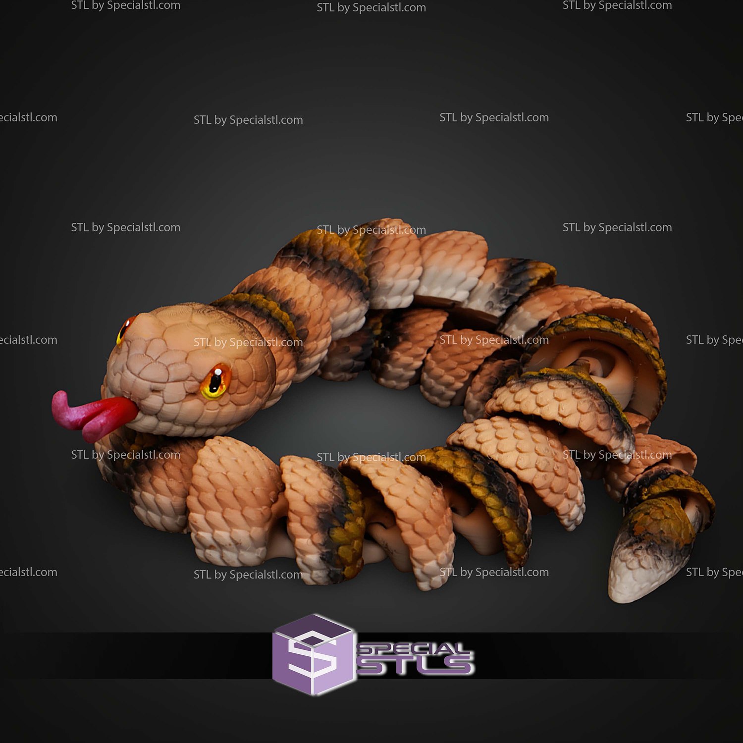 Super Basic STL Flexi Copperhead Snake 3D Model — view 3