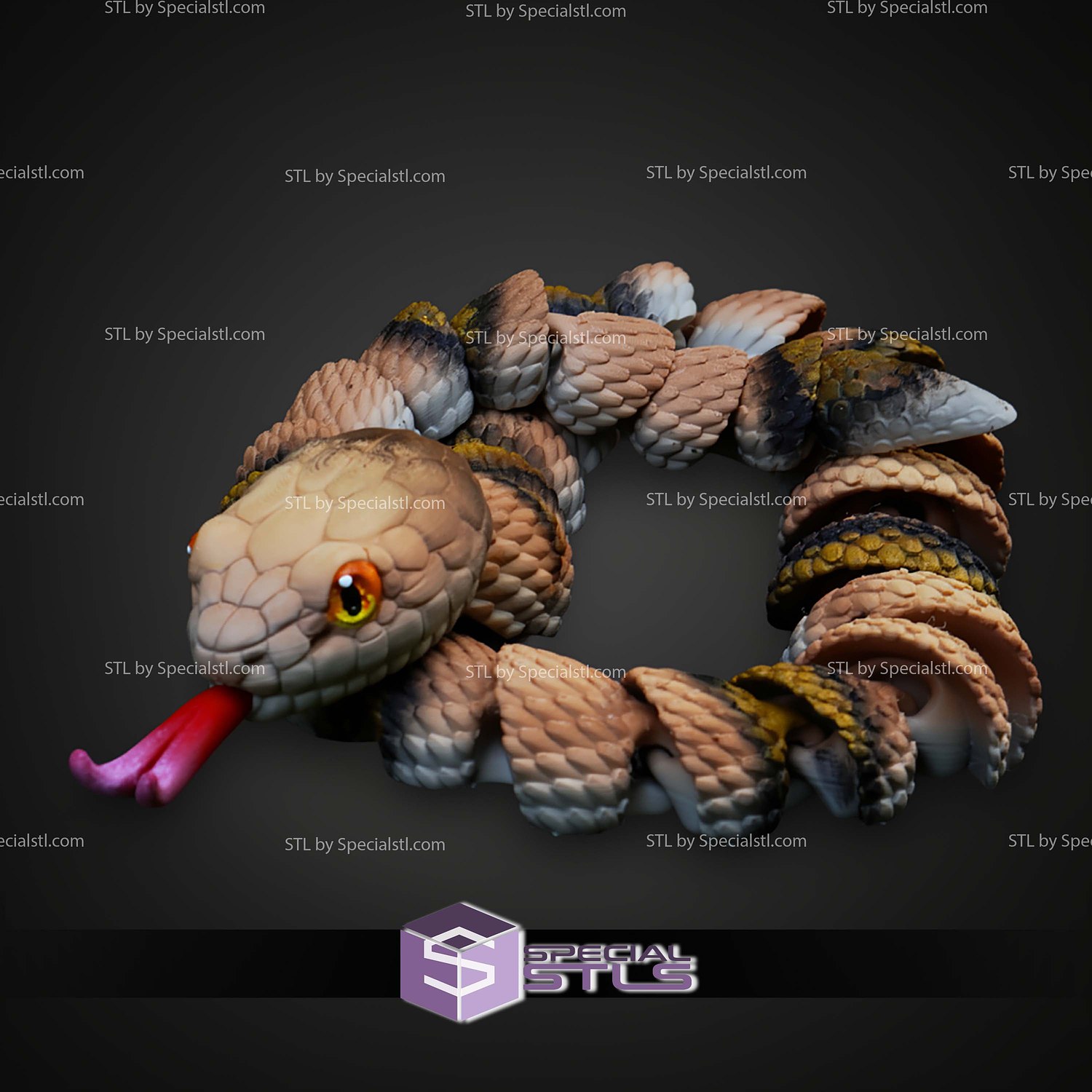 Super Basic STL Flexi Copperhead Snake 3D Model — view 4