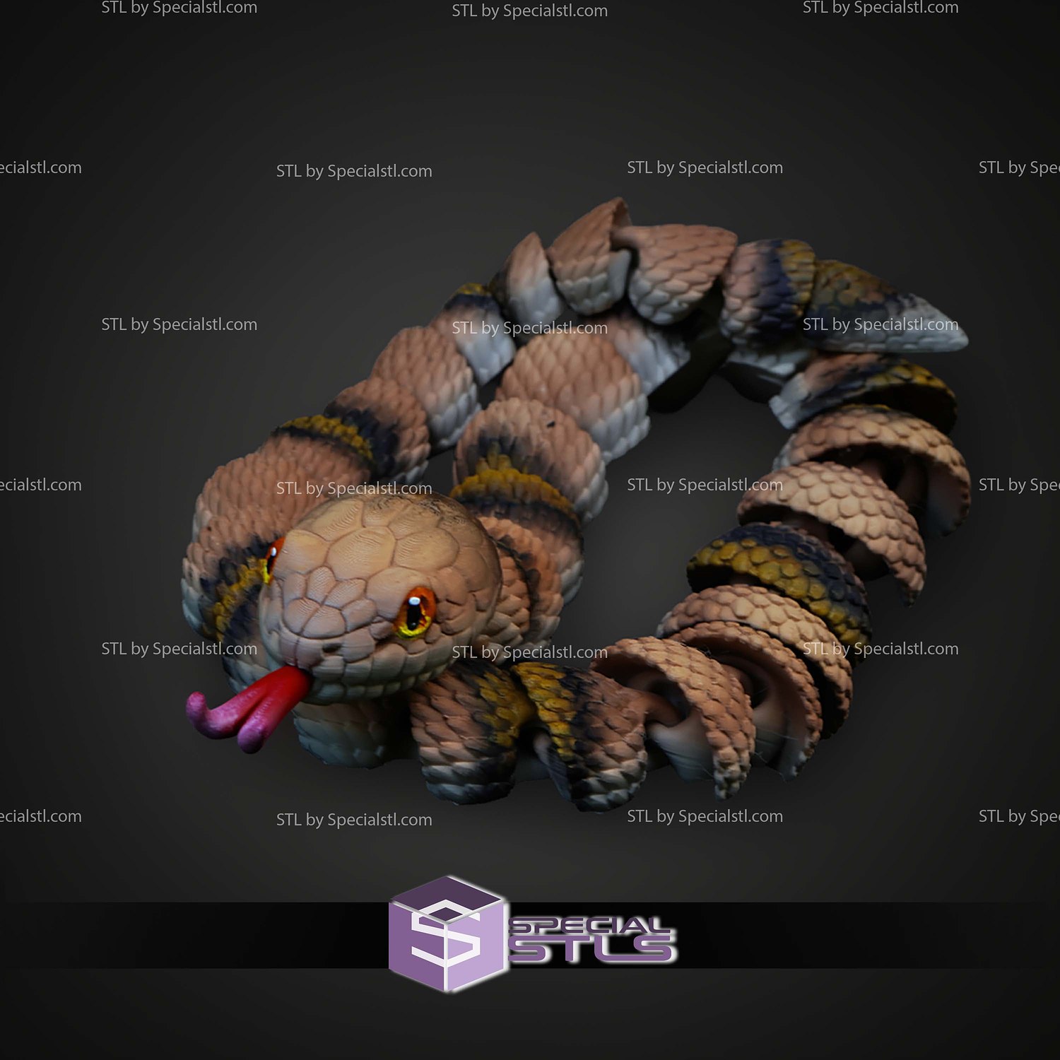 Super Basic STL Flexi Copperhead Snake 3D Model — view 8