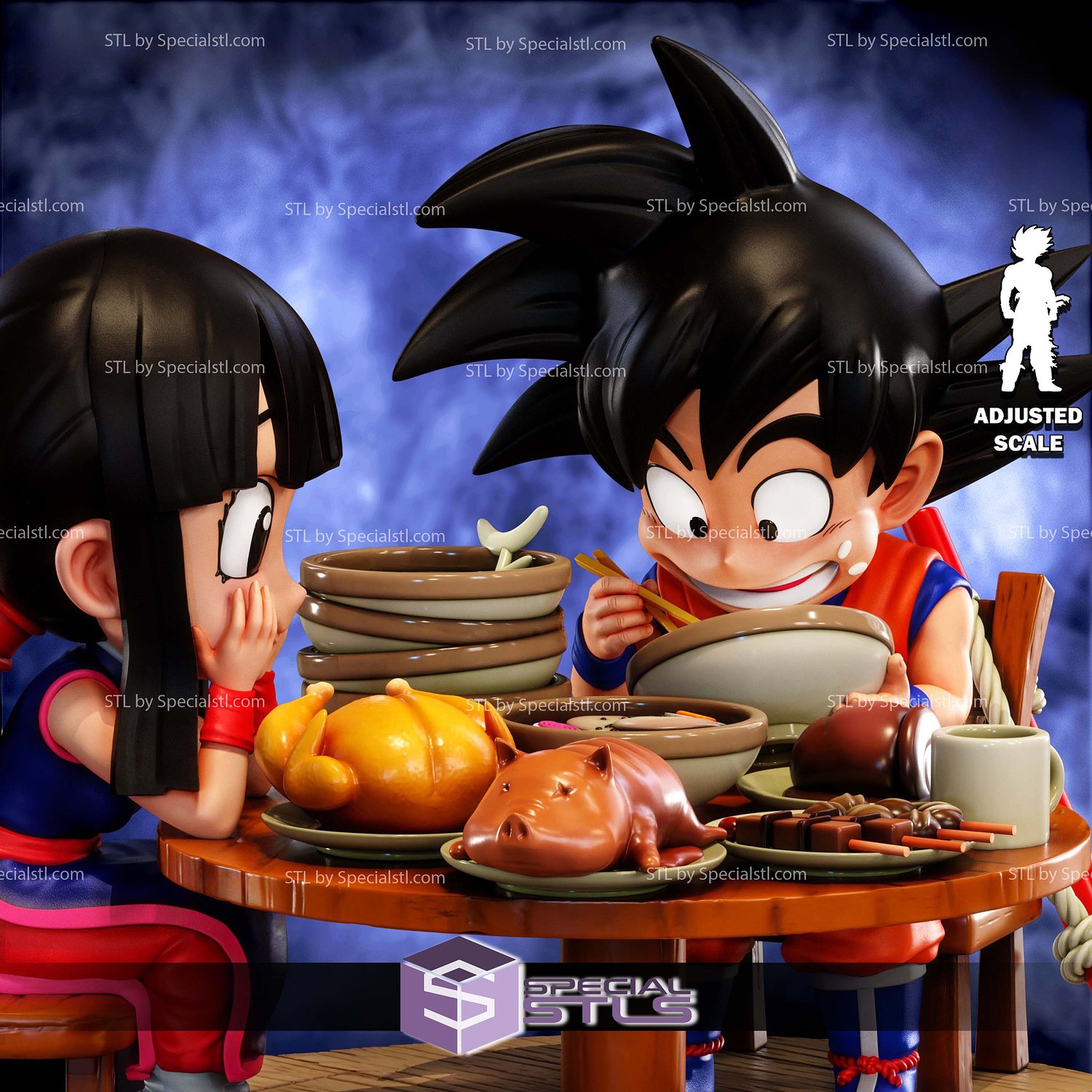 Goku and Chichi with Meals 3D Printer Files STL Model — view 2