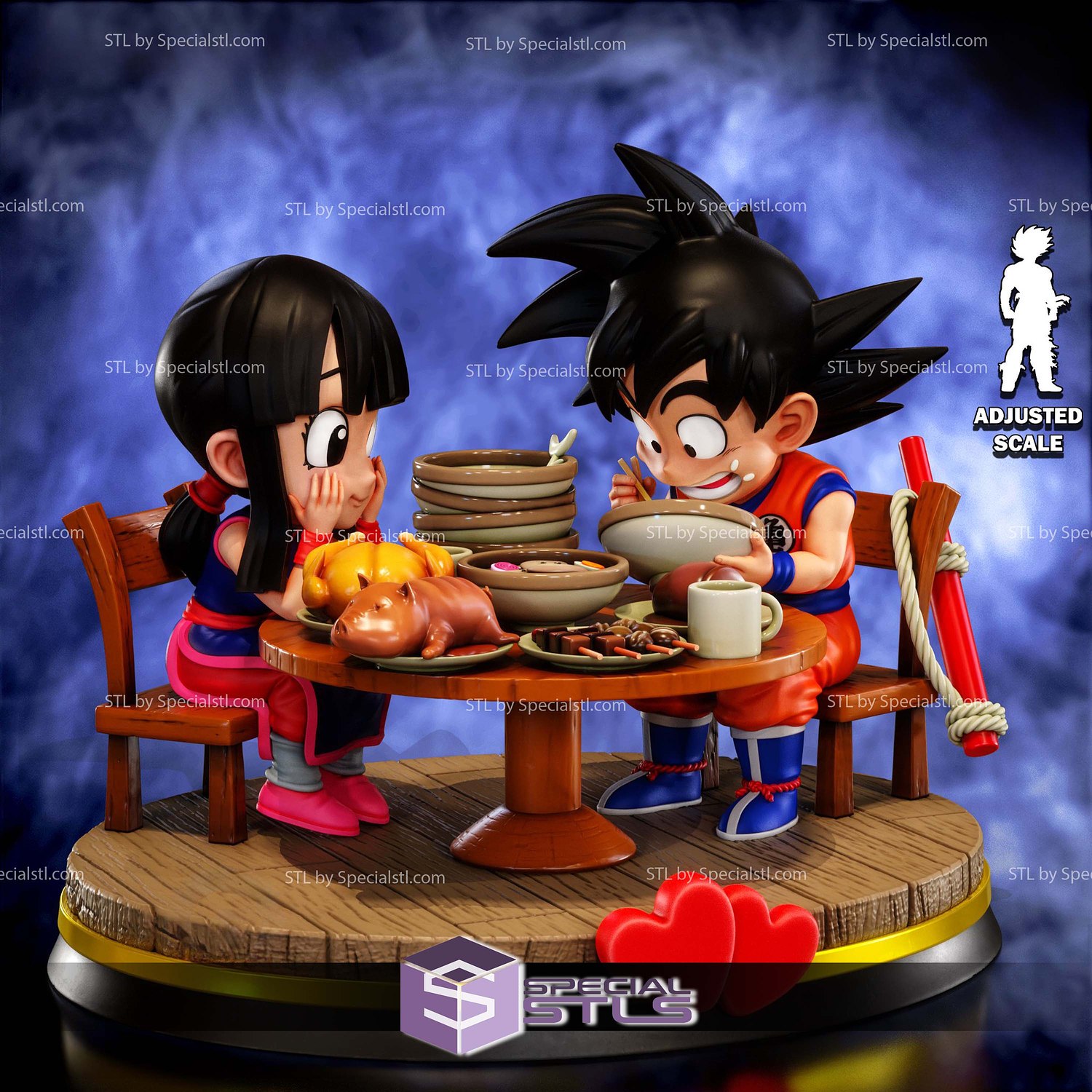 Goku and Chichi with Meals 3D Printer Files STL Model — view 4