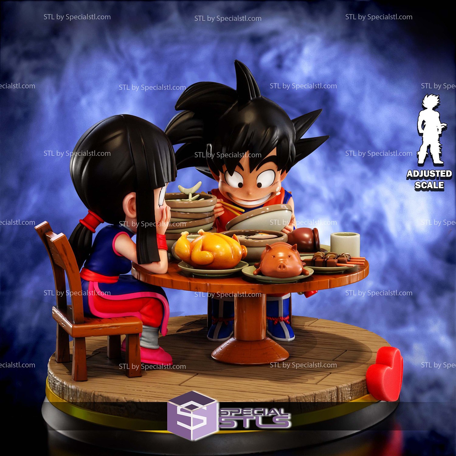 Goku and Chichi with Meals 3D Printer Files STL Model — view 5