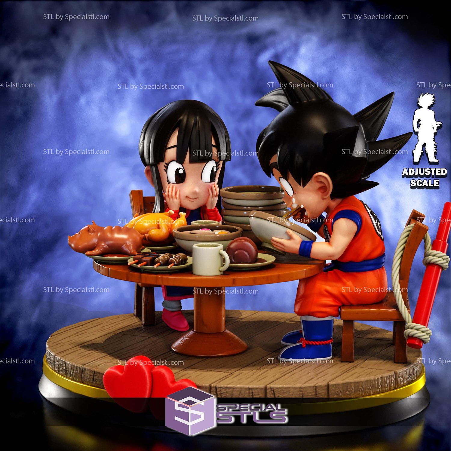 Goku and Chichi with Meals 3D Printer Files STL Model — view 6