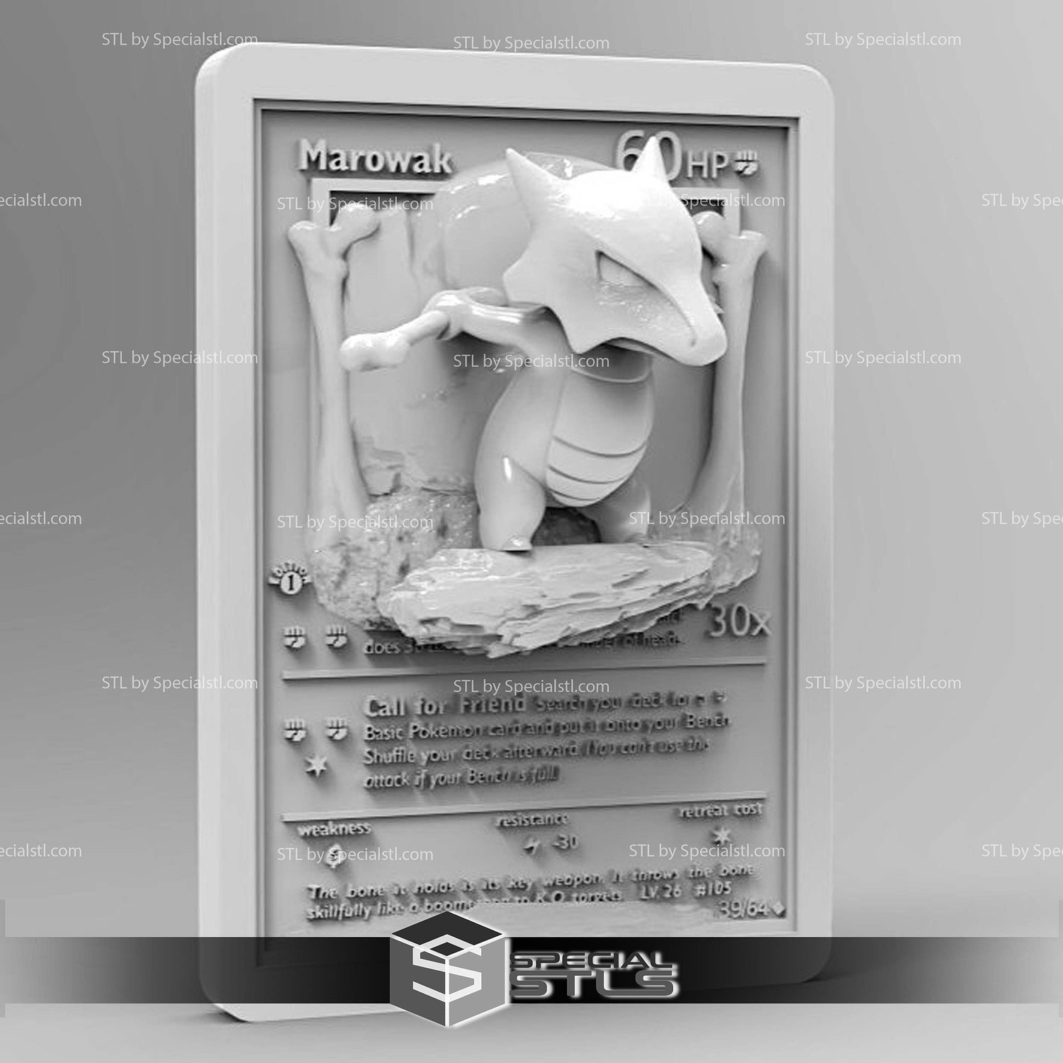 Pokemon 3D Card Collection Marowak STL Model — view 2