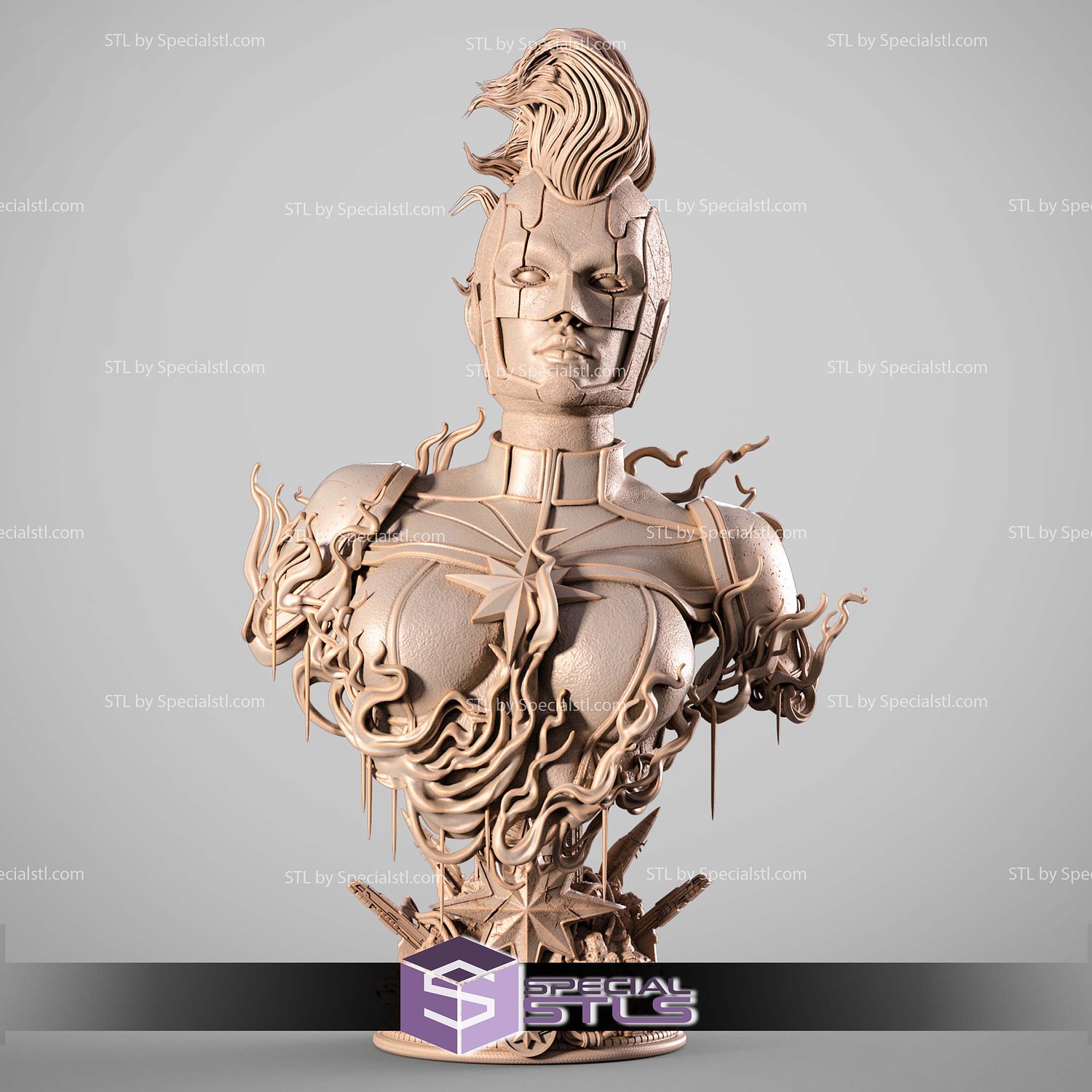 Captain Marvel 2025 Portrait Bust STL Files 3D Model — view 2