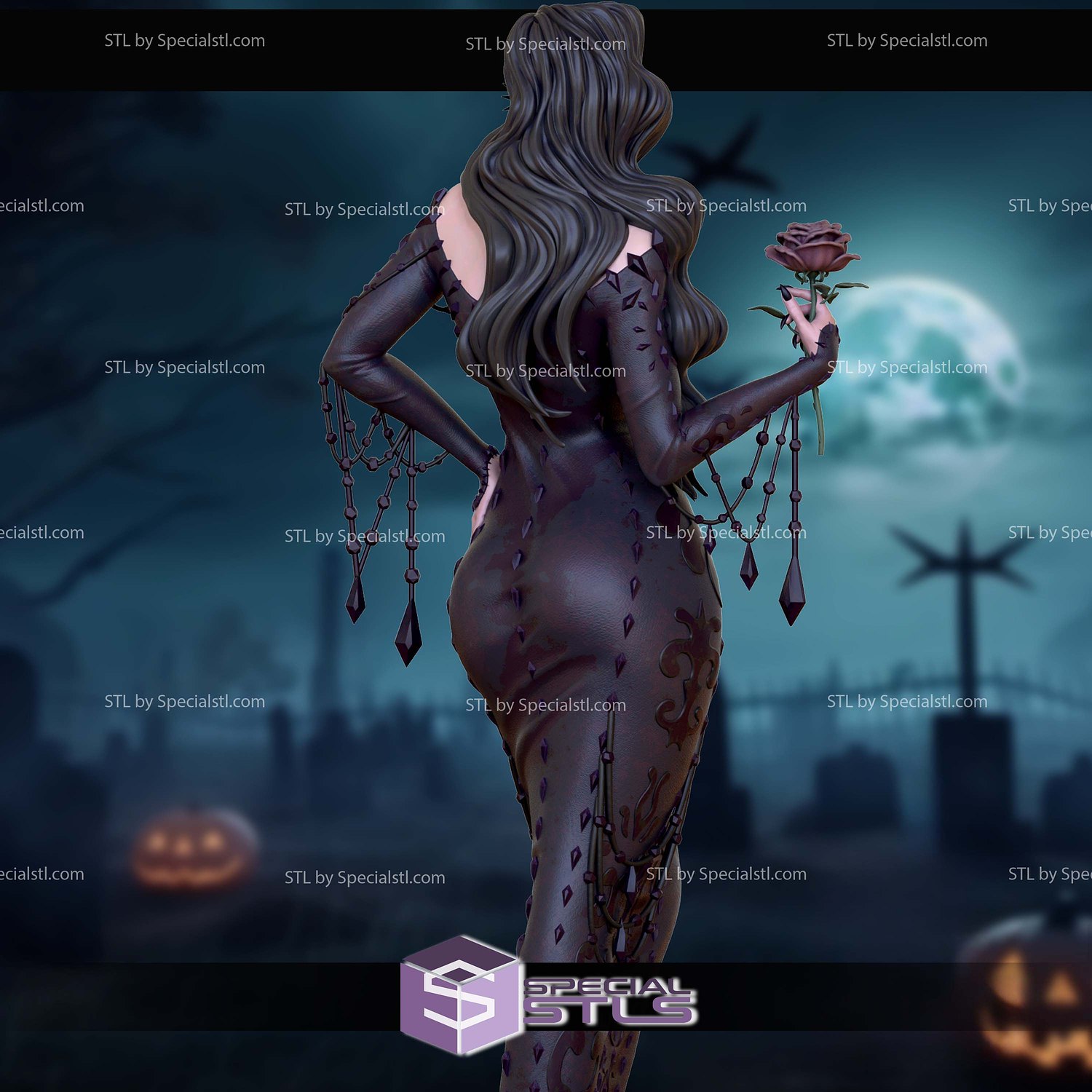 Morticia Addams Spooky Waifu Digital STL Files 3D Model — view 3