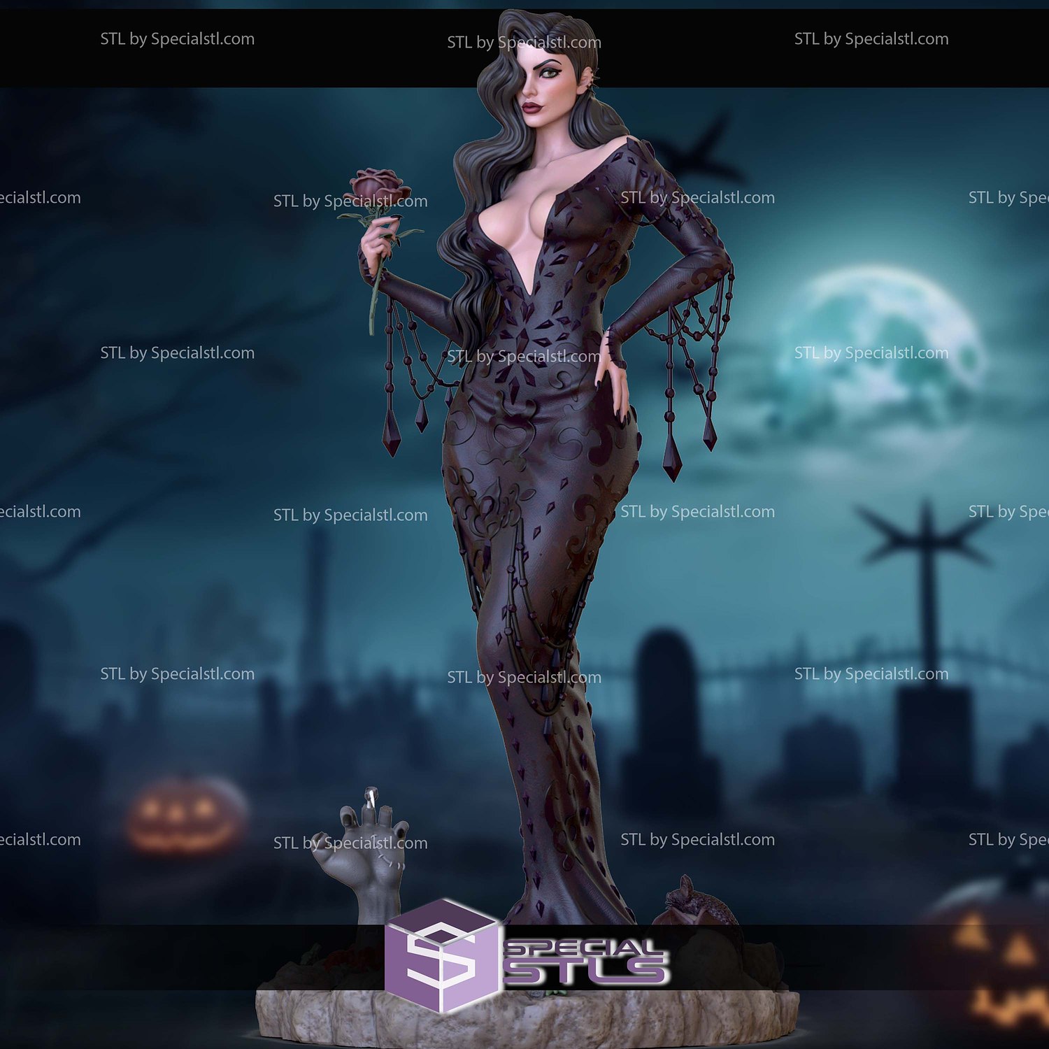 Morticia Addams Spooky Waifu Digital STL Files 3D Model — view 4