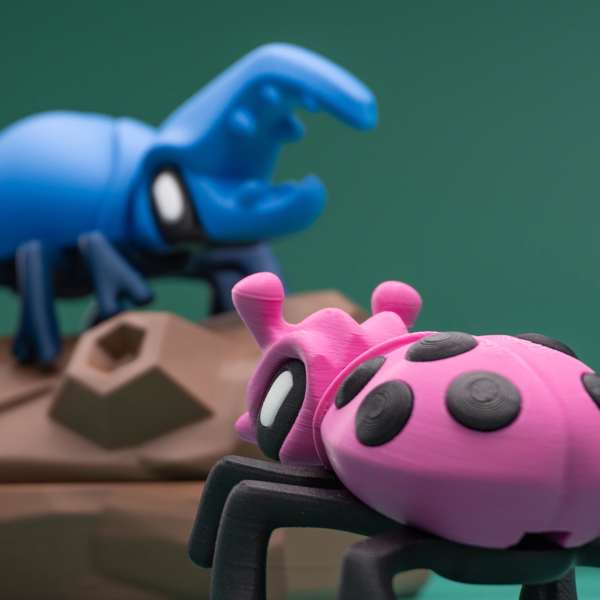 Blob Beetles - Mini Modular Art Toy with Log Container 3D 3MF Model — view 7