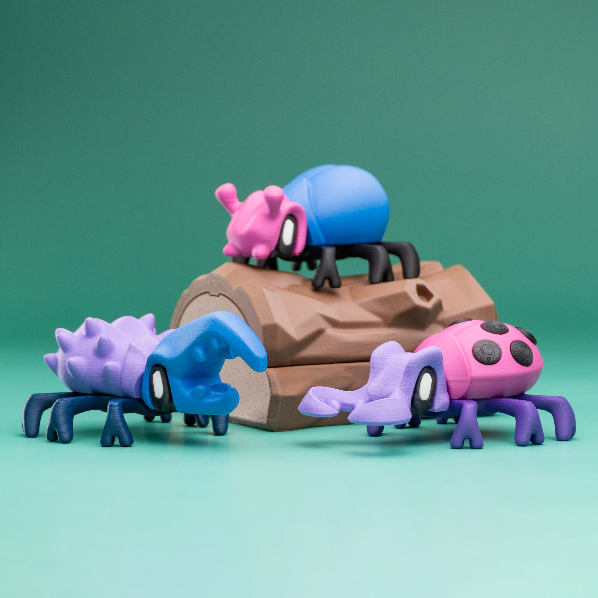 Blob Beetles - Mini Modular Art Toy with Log Container 3D 3MF Model — view 8