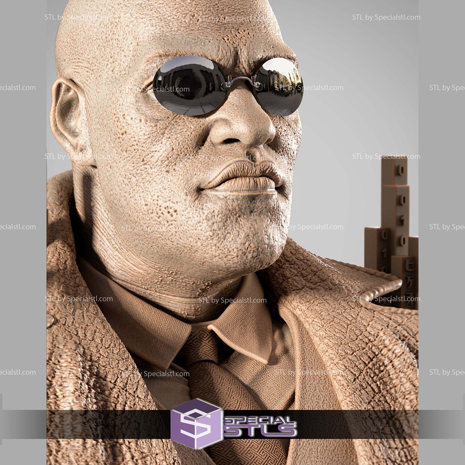 Morpheus Matrix Portrait Bust STL Files 3D Model — view 5
