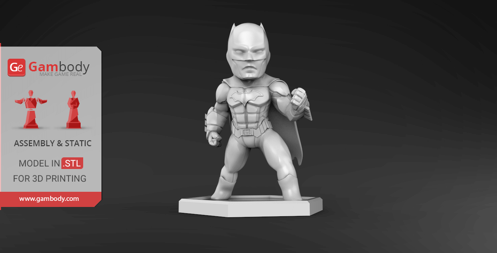 Chibi Batman 3D Printing Miniature | Assembly STL Model