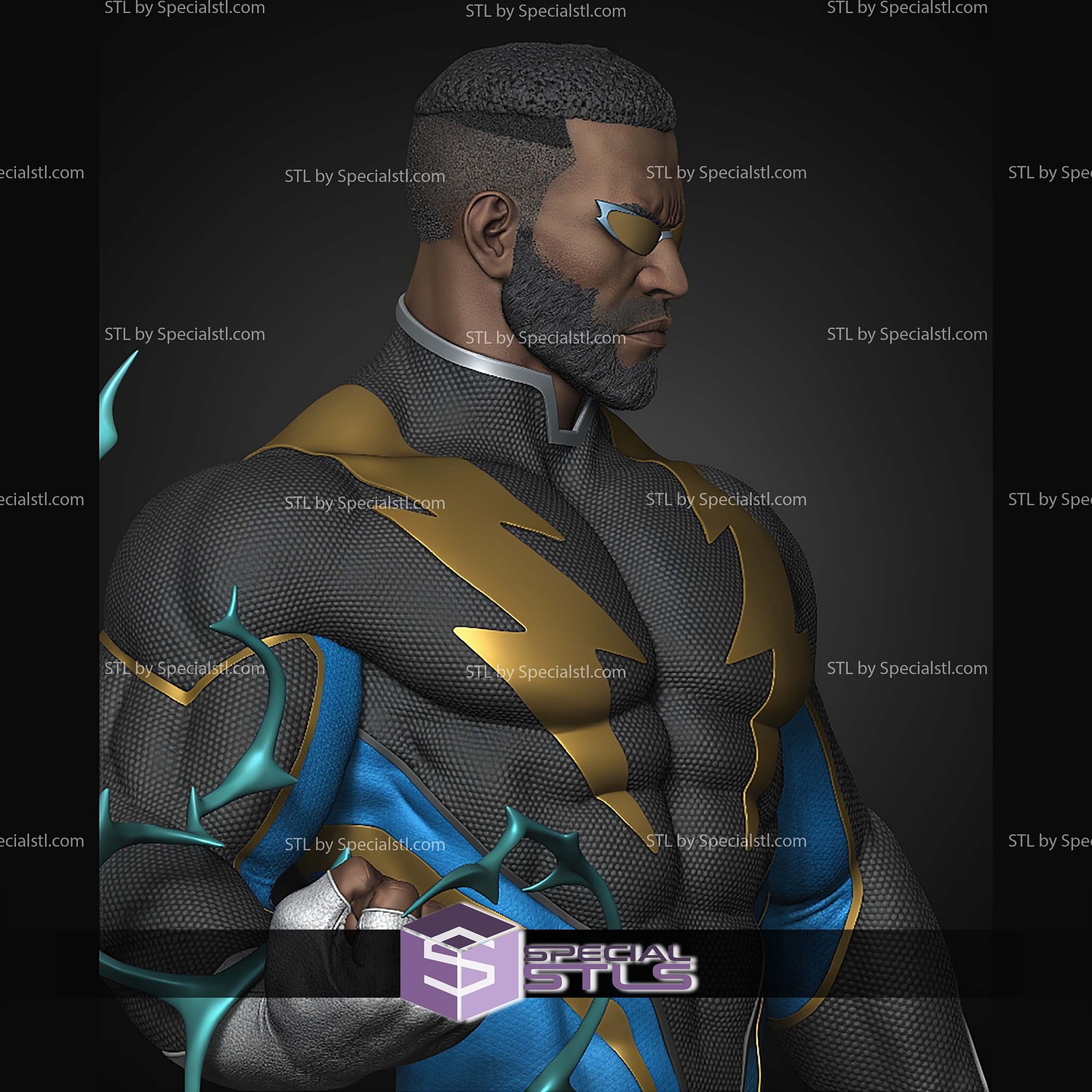 Black Lightning DC Hero STL Files 3D Model — view 2