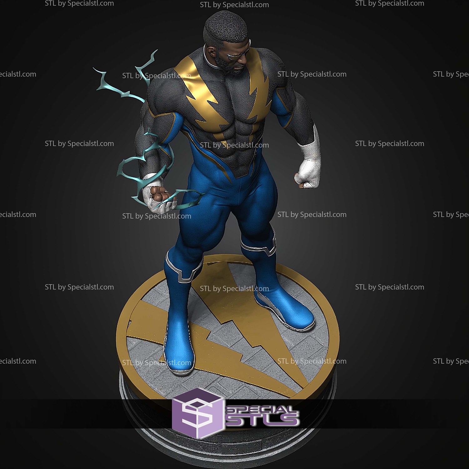 Black Lightning DC Hero STL Files 3D Model — view 3
