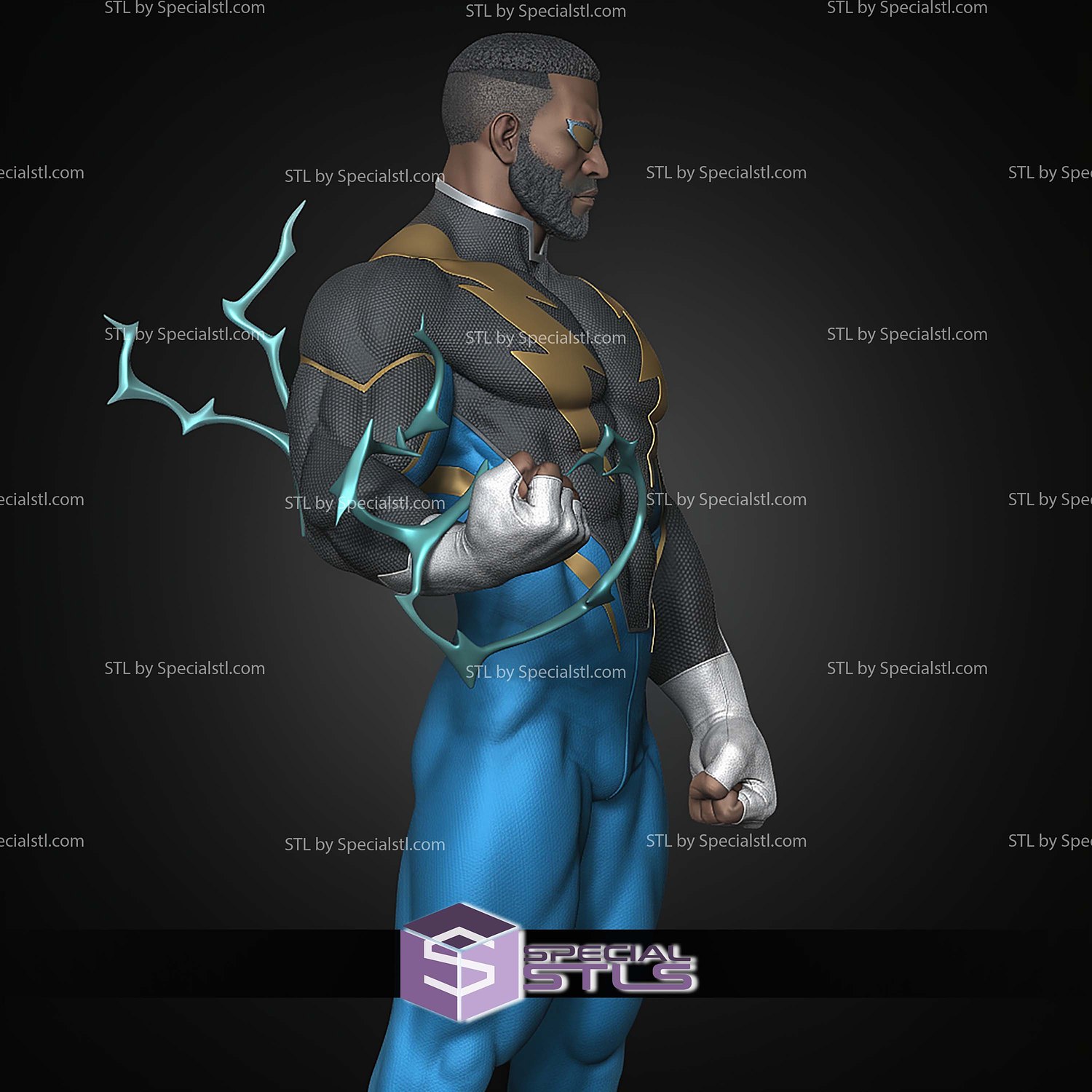 Black Lightning DC Hero STL Files 3D Model — view 4