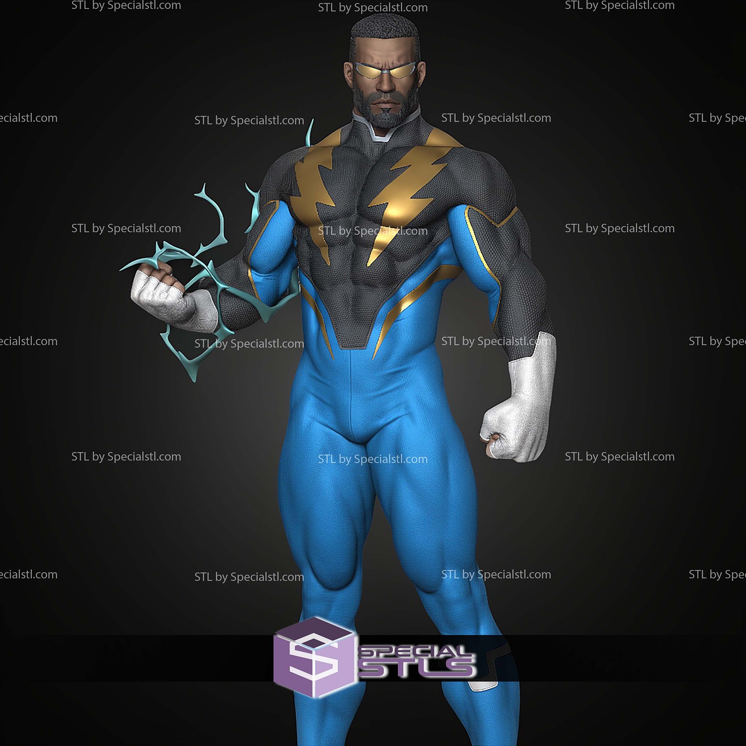 Black Lightning DC Hero STL Files 3D Model — view 5