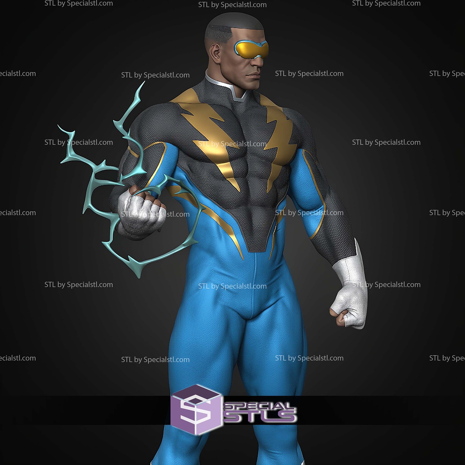 Black Lightning DC Hero STL Files 3D Model — view 6