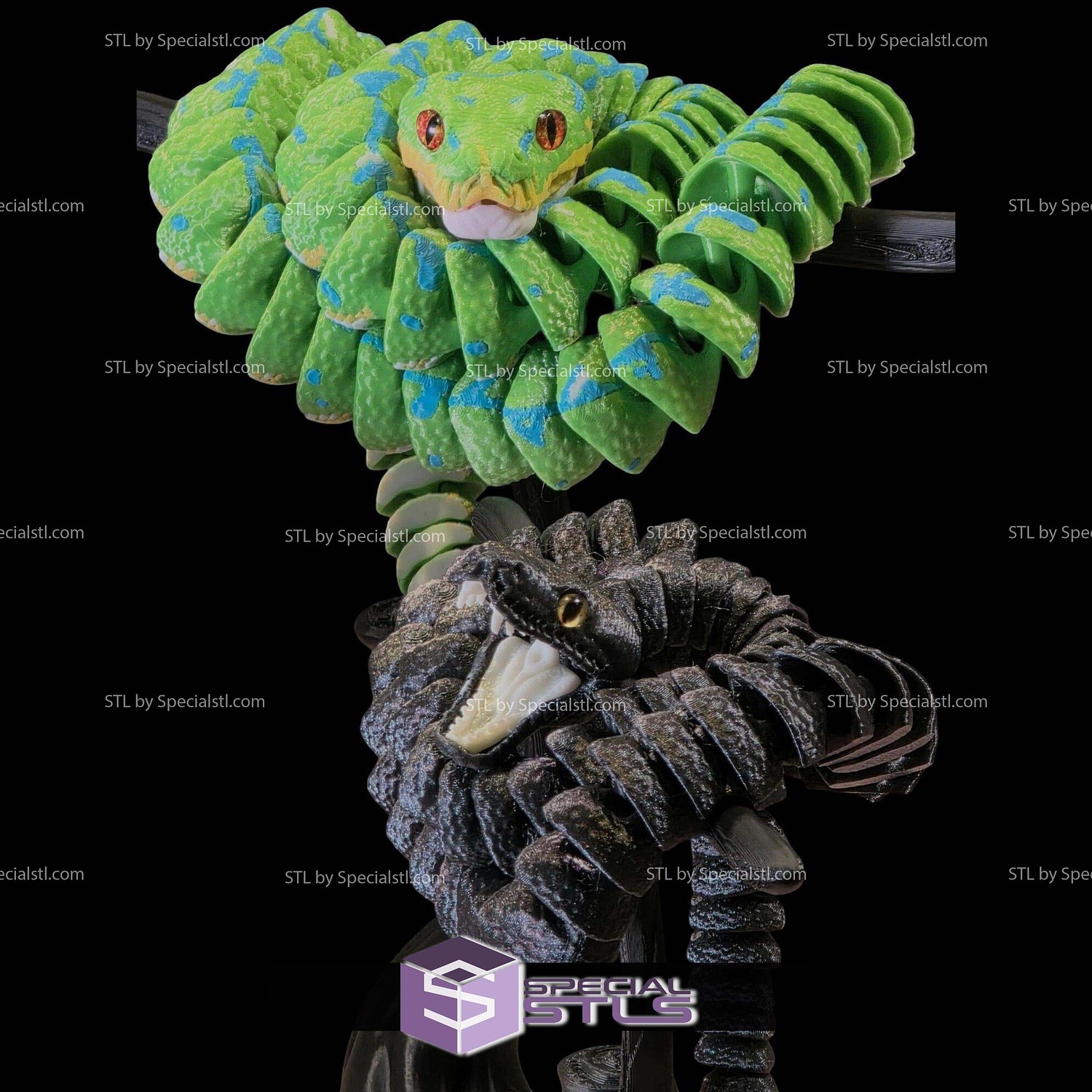 Super Basic STL Green Tree Python Articulated 3D Model — view 3
