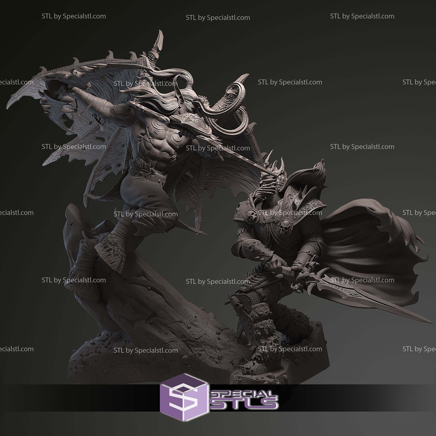 Illidan vs Arthas Warcraft 3D Print Files STL Model — view 4