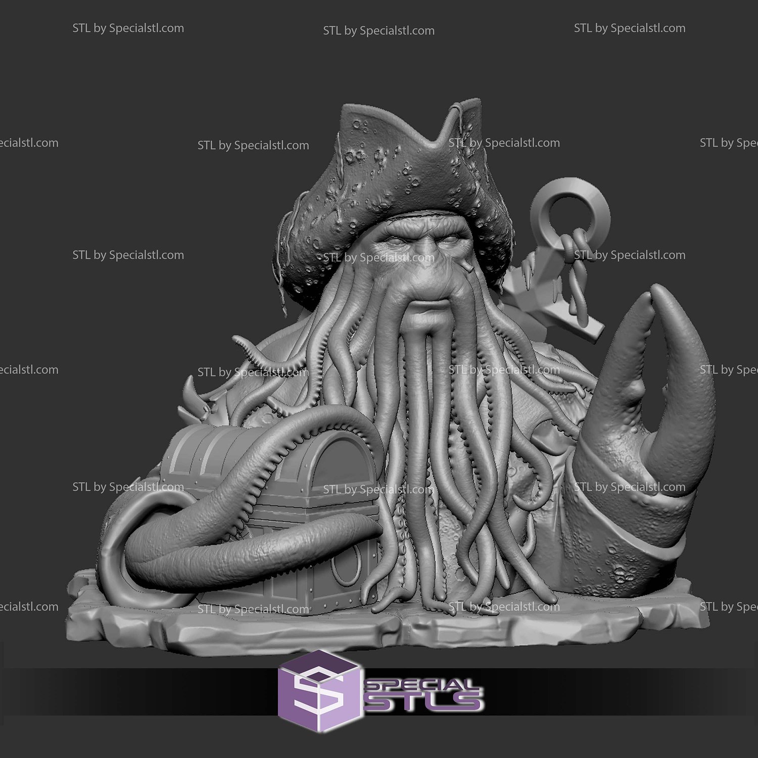 Davy Jones Bust V4 STL Files 3D Model — view 3