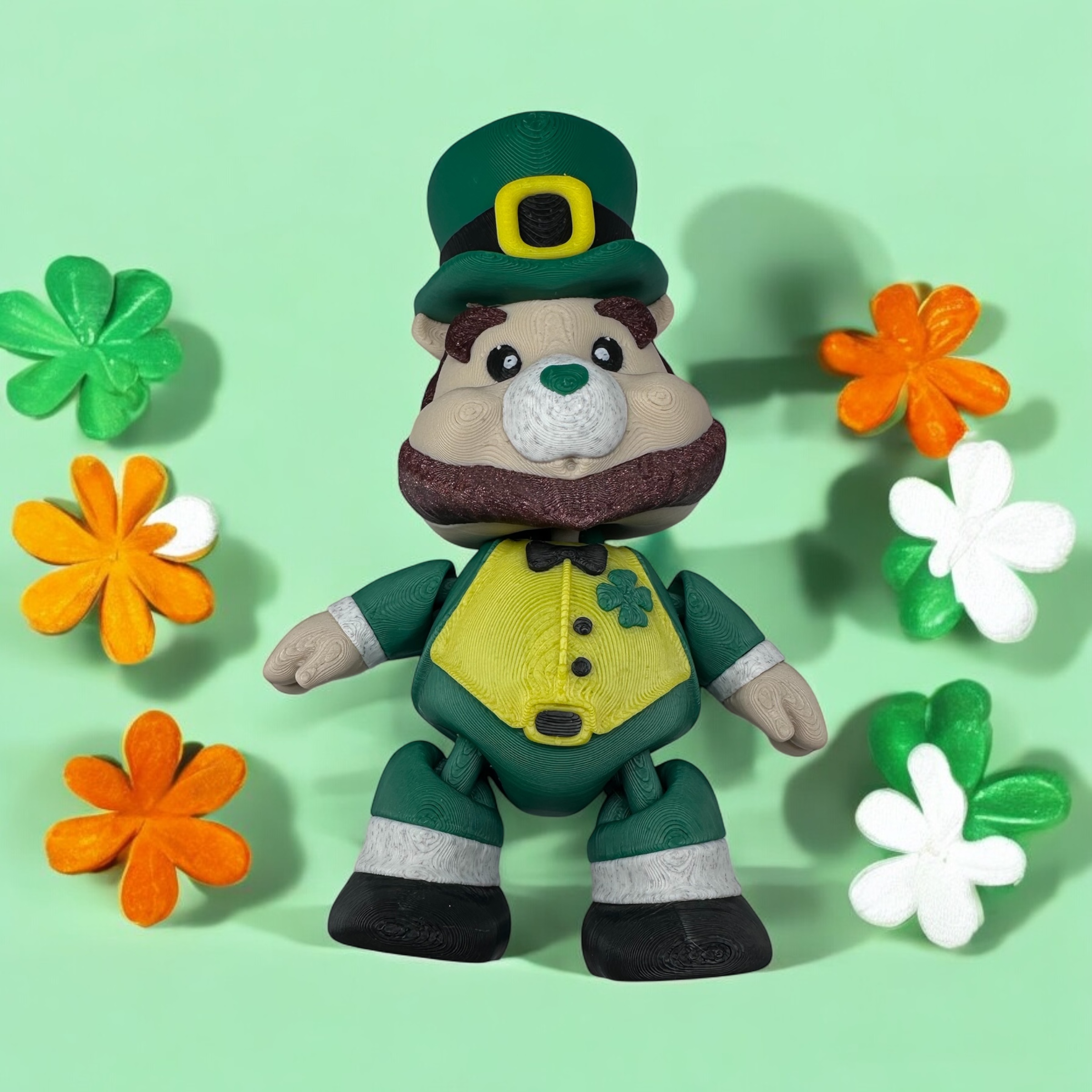 Leprechaun Flexi Bear, Care Bear, Print in Place 3D 3MF Model