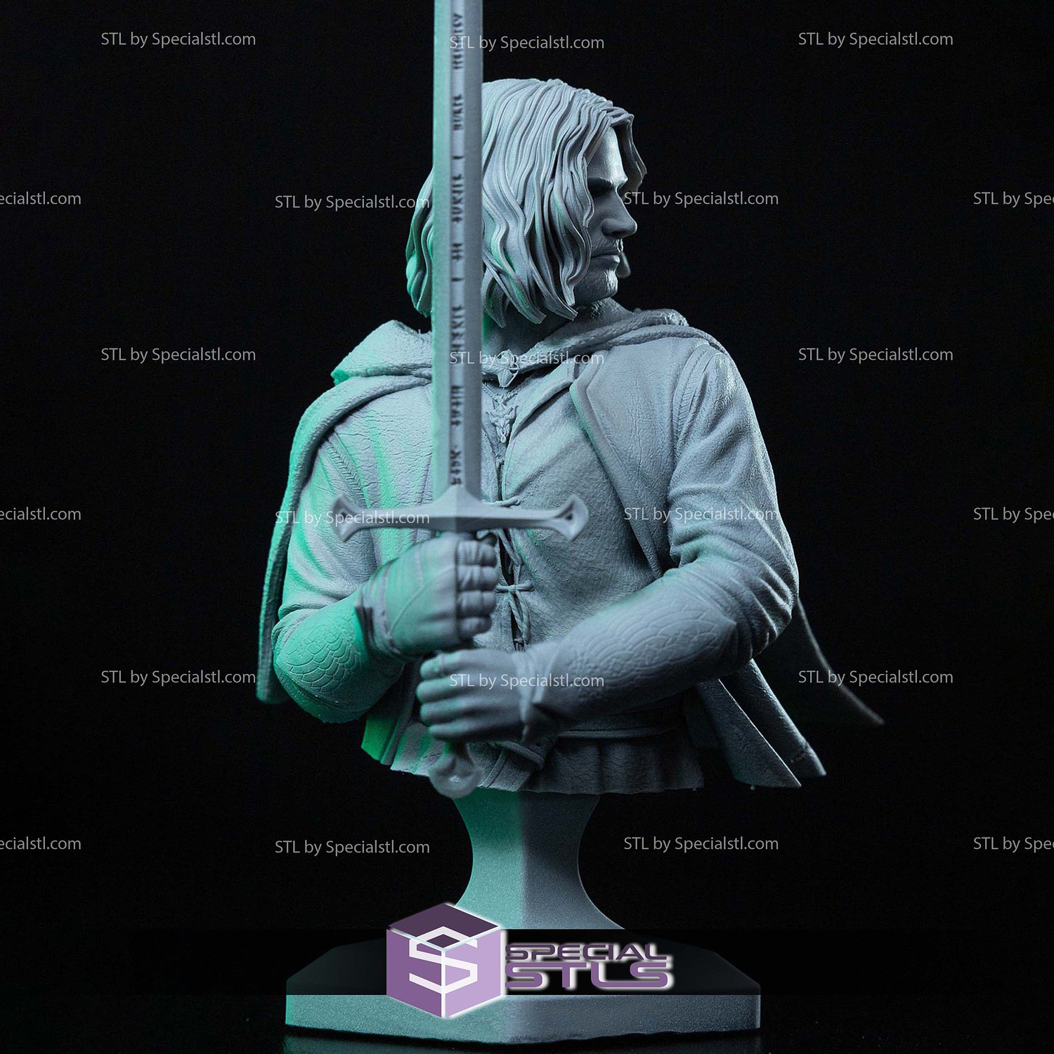 Aragorn and Sword Bust Sculptures 3D Printing STL Model — view 3
