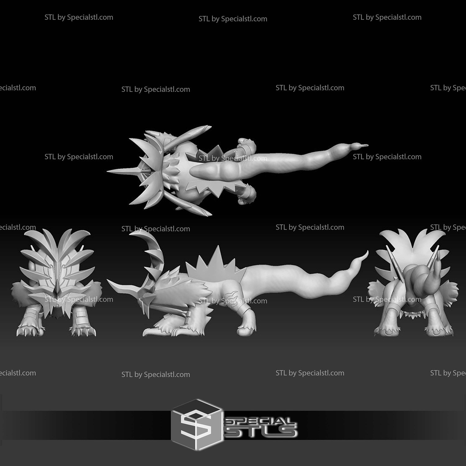 Pokemon STL Collection Paradox Ancient Entei Gouging Fire 3D Model — view 2