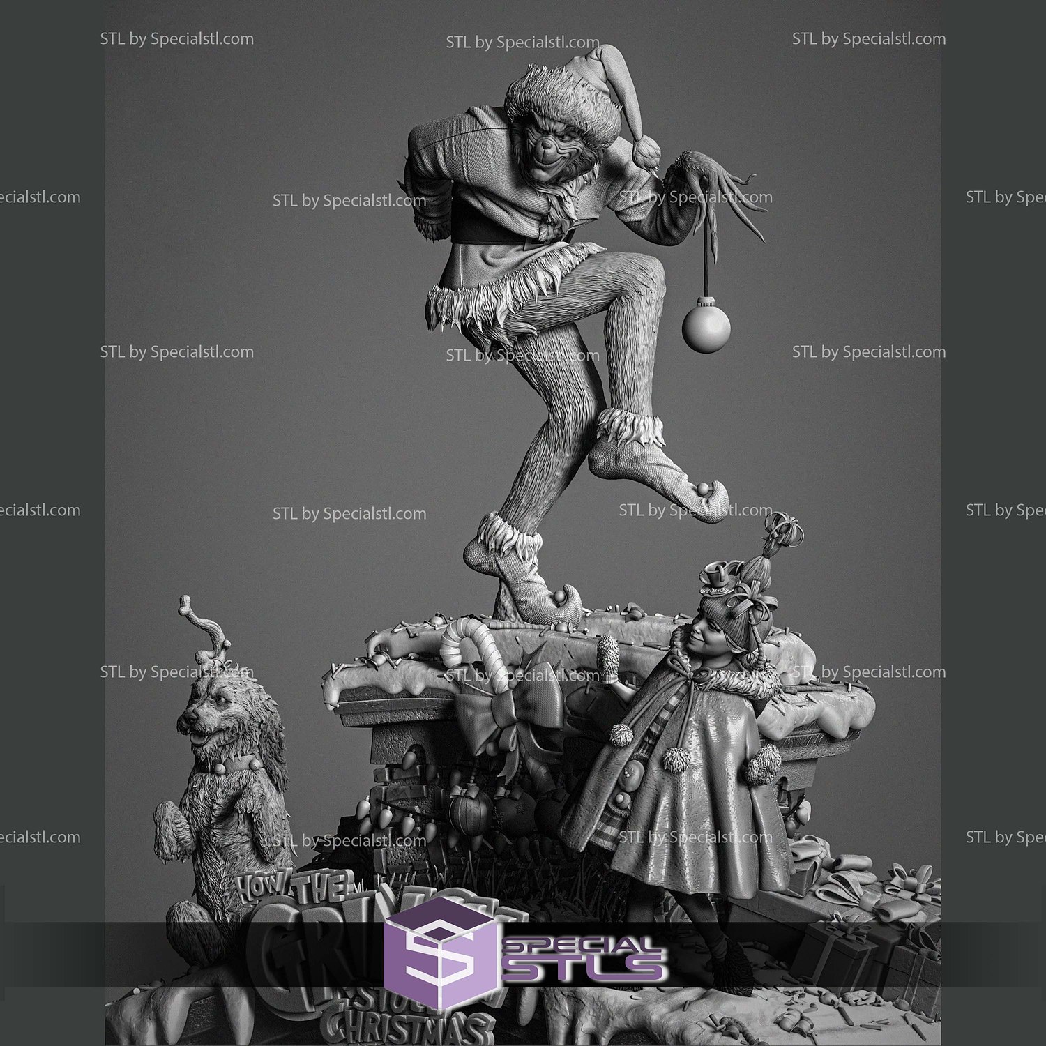 Grinch Cindy and Max Diorama Sculptures 3D Printing STL Model — view 2