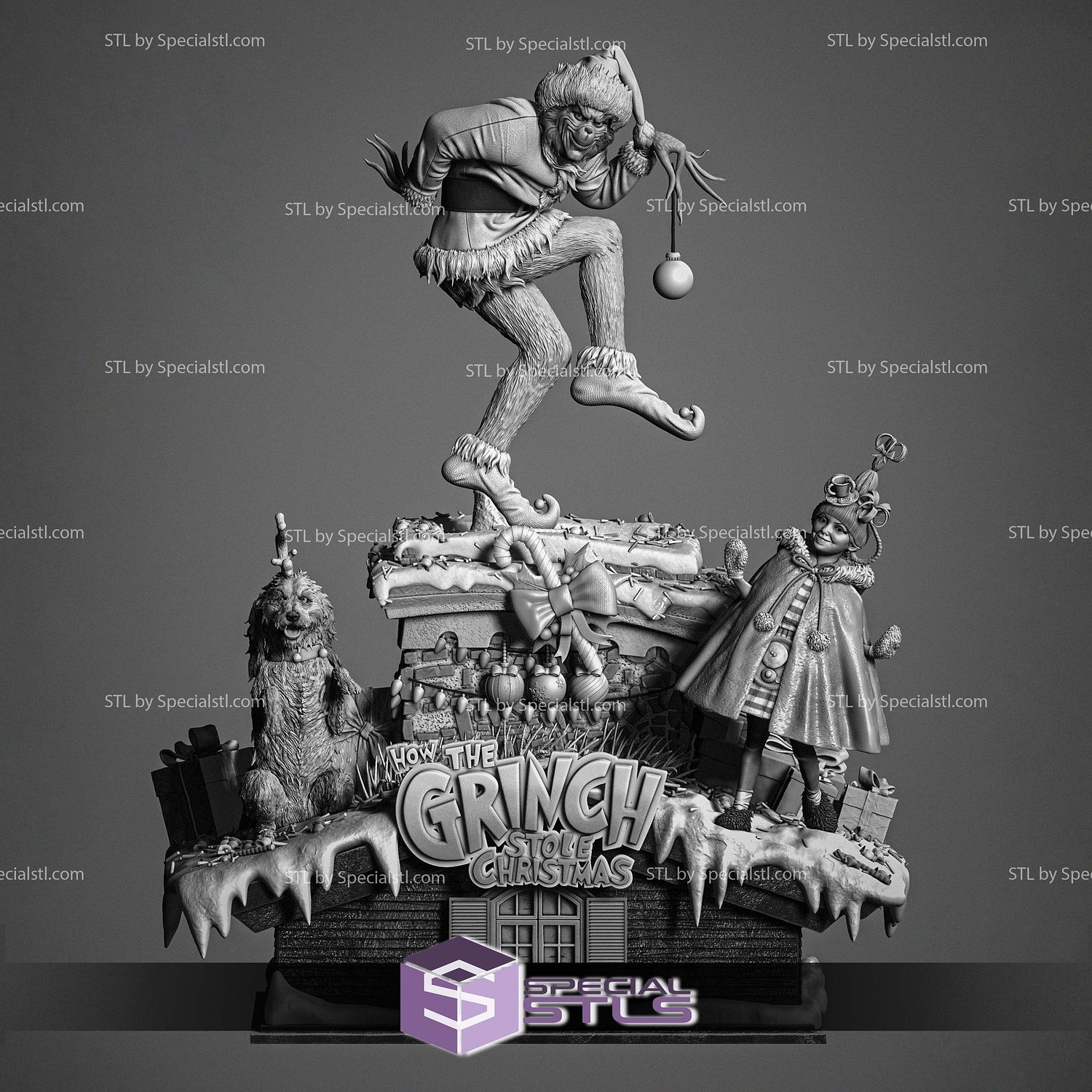 Grinch Cindy and Max Diorama Sculptures 3D Printing STL Model — view 3