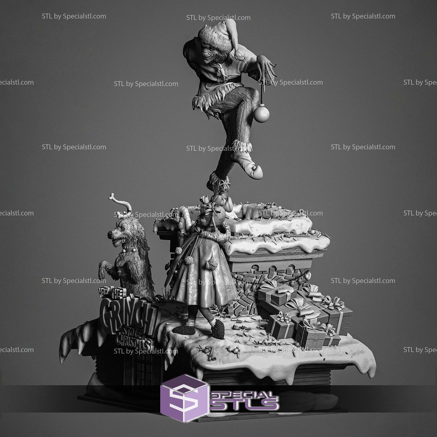 Grinch Cindy and Max Diorama Sculptures 3D Printing STL Model — view 4