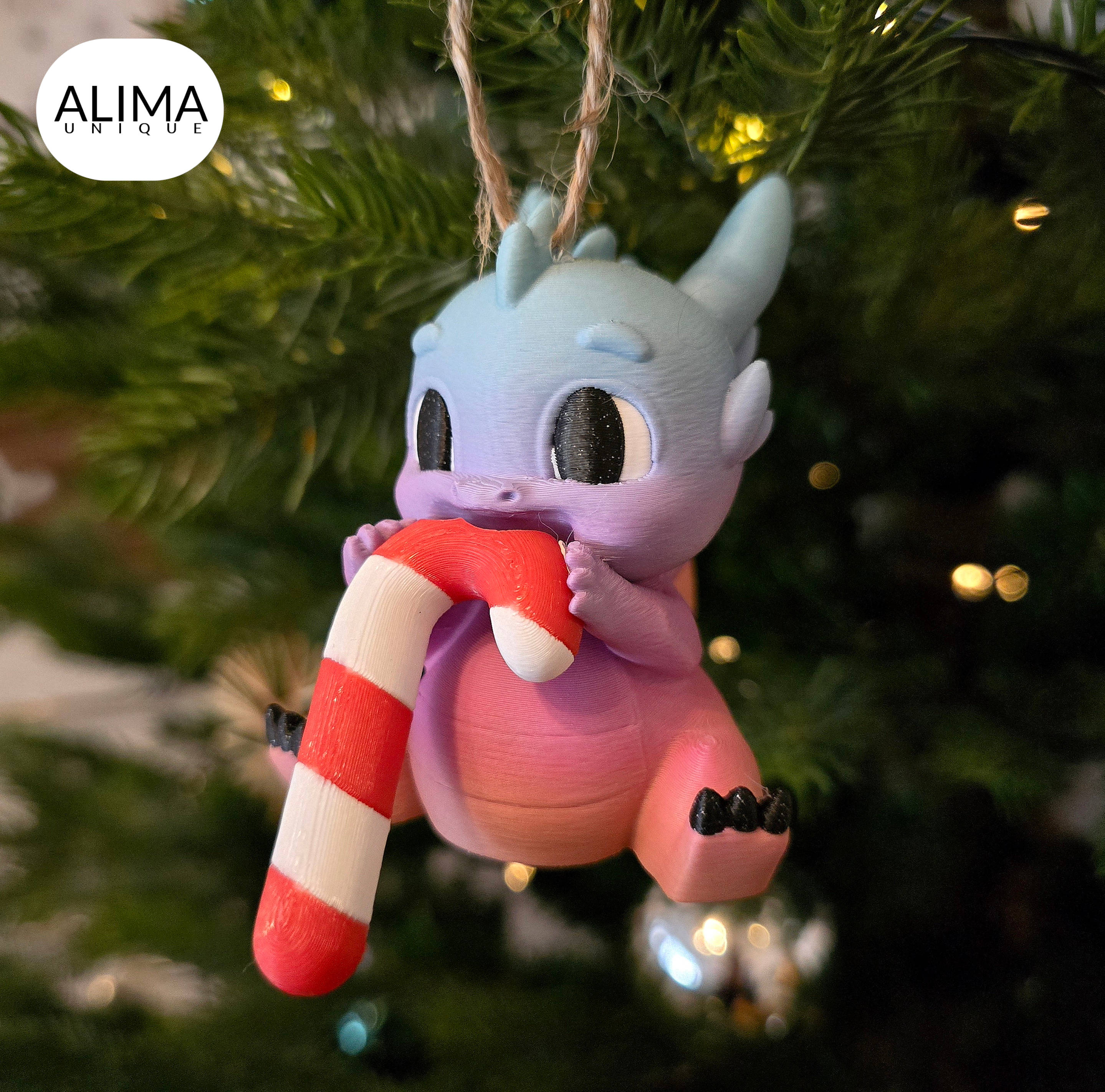 Baby Dragon eating Candy Cane + Christmas Ornament 3D STL Model