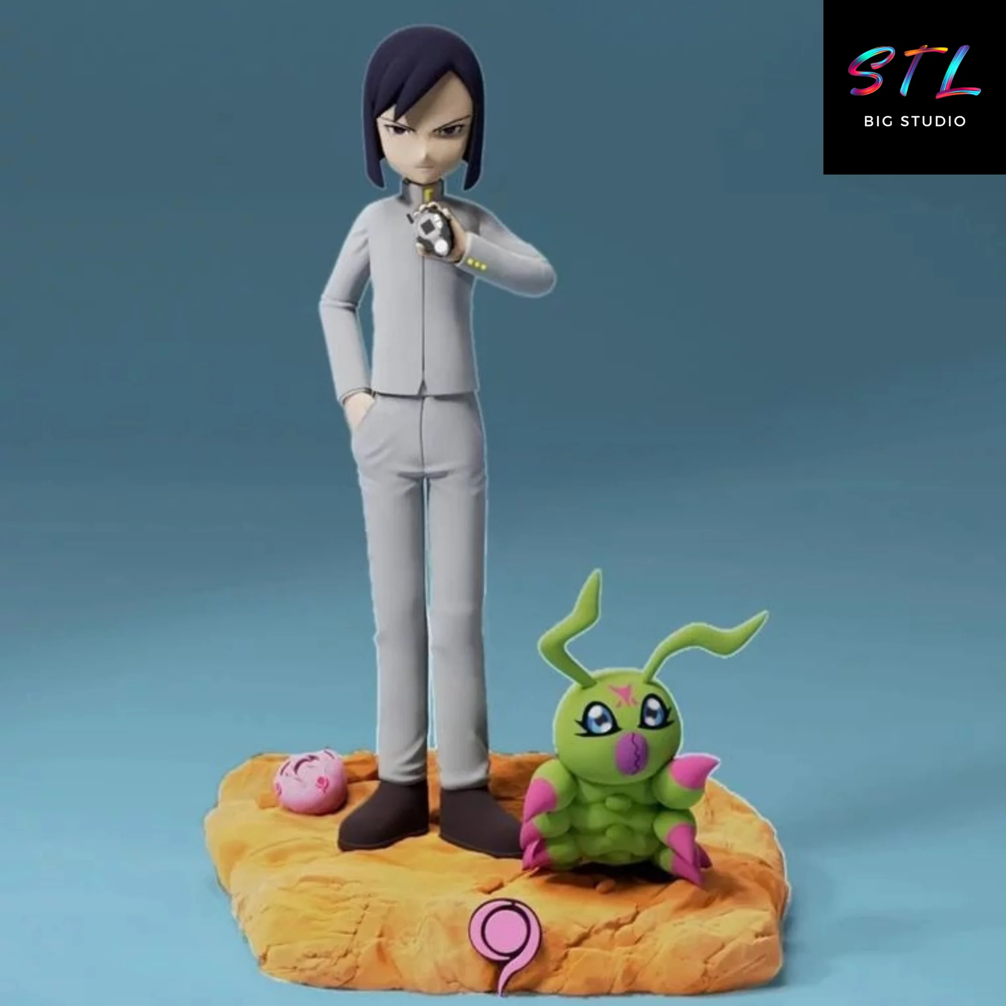 Ken Ichijouji & Wormmon STL | Digimon Adventure 02 Diorama | 3D Print Model Model